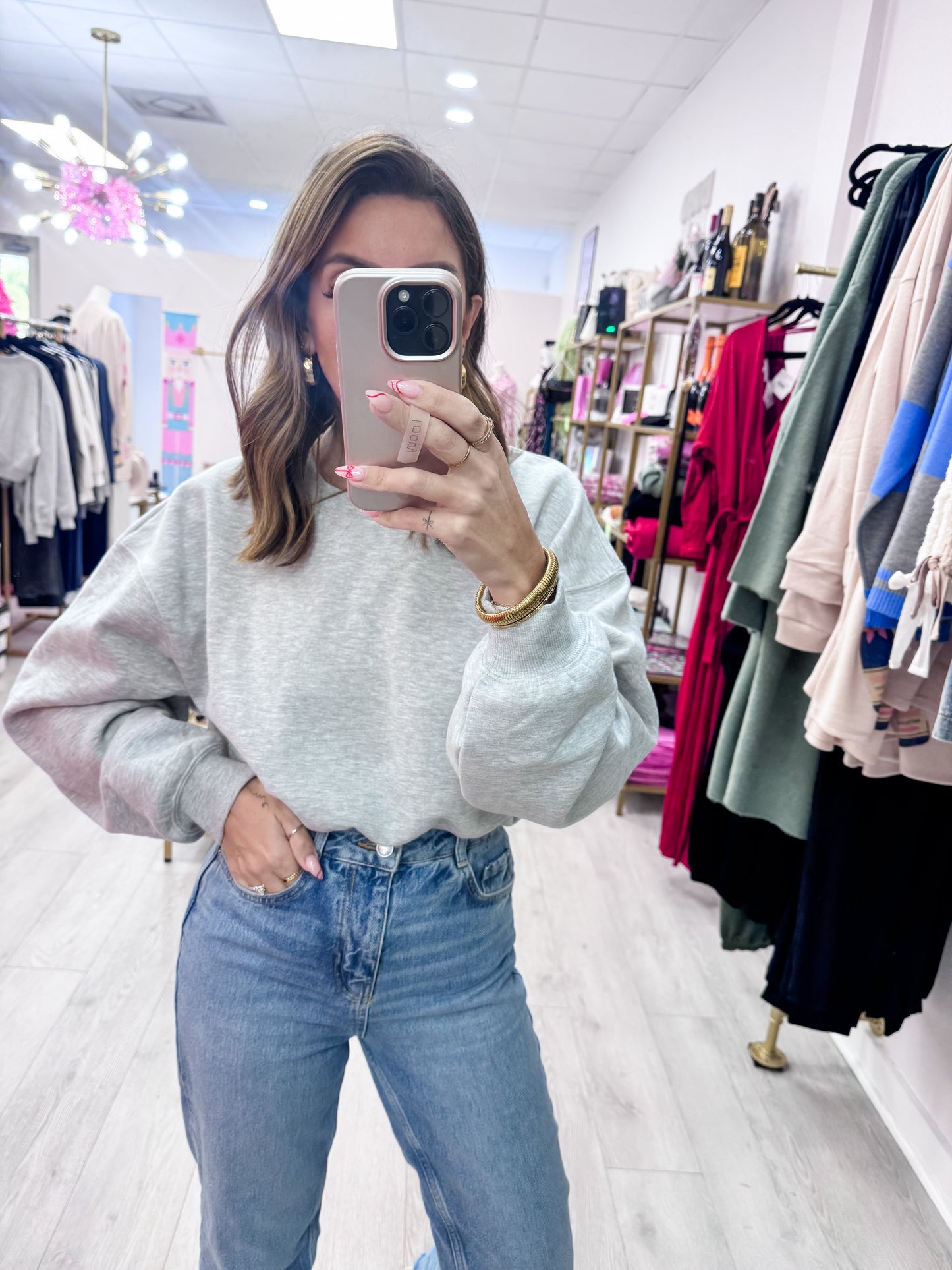 Heather Gray Everyday Long Sleeve Cropped Sweatshirt