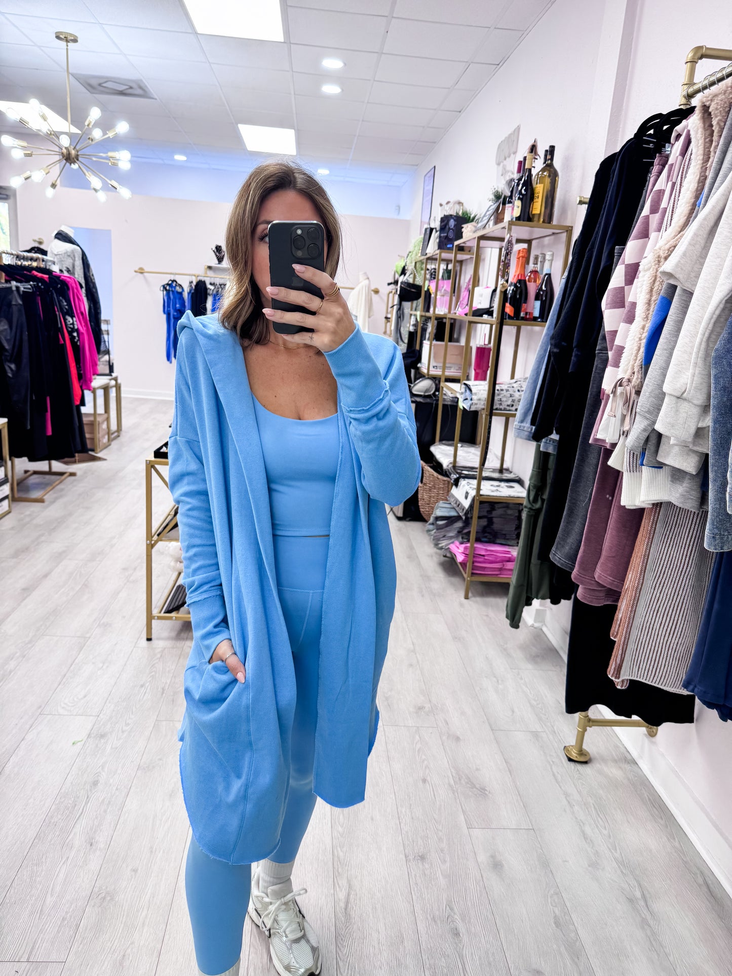 Denim Drift Open Front Longline Hoodie Cardigan