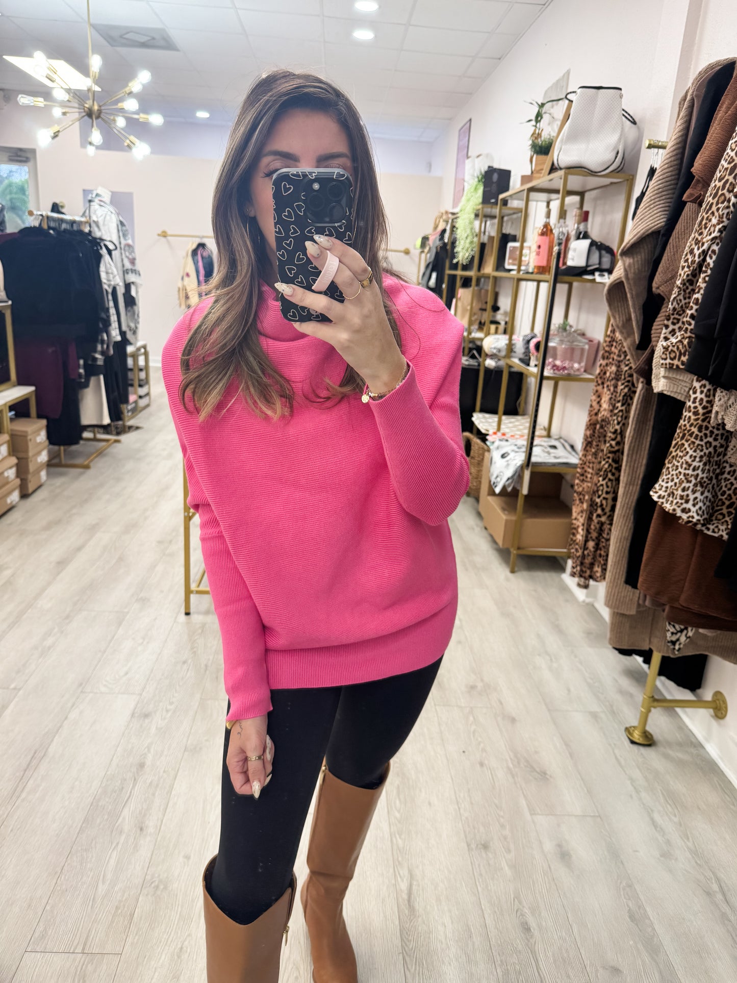 Pink Slouch Neck Dolman Pull Over Sweater