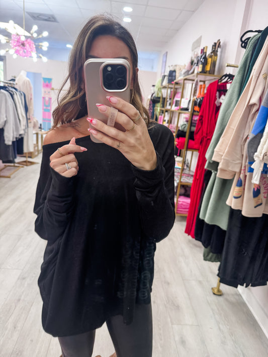 Black Relaxed Fit Dolman Long Sleeve Top