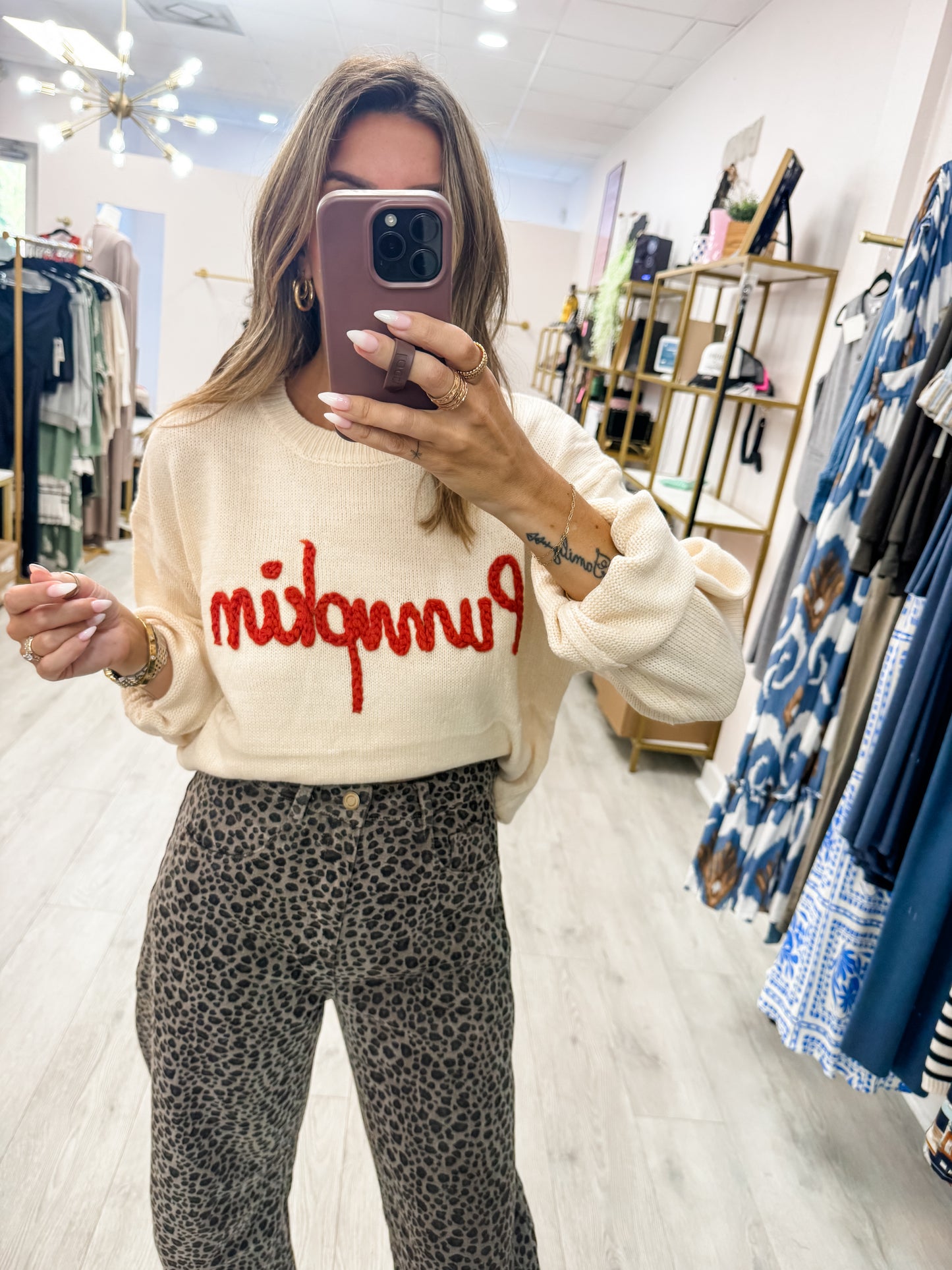 Pumpkin Embroidered Sweater