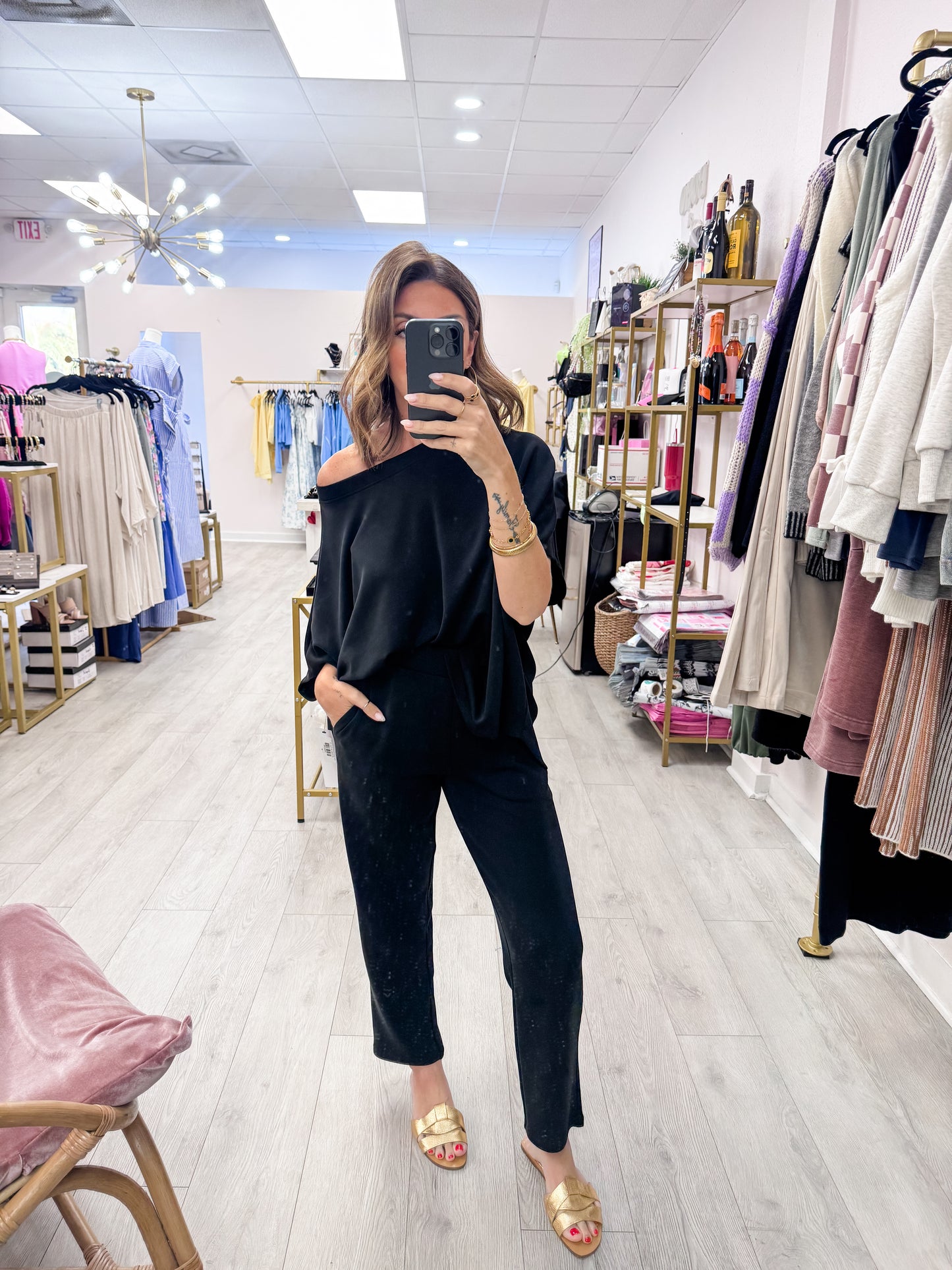 Black Laguna Boatneck Top & Pants SET