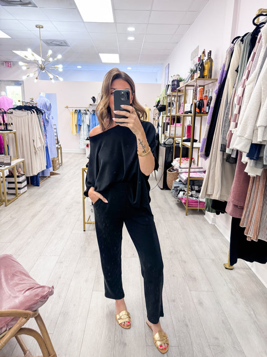 Black Laguna Boatneck Top & Pants SET