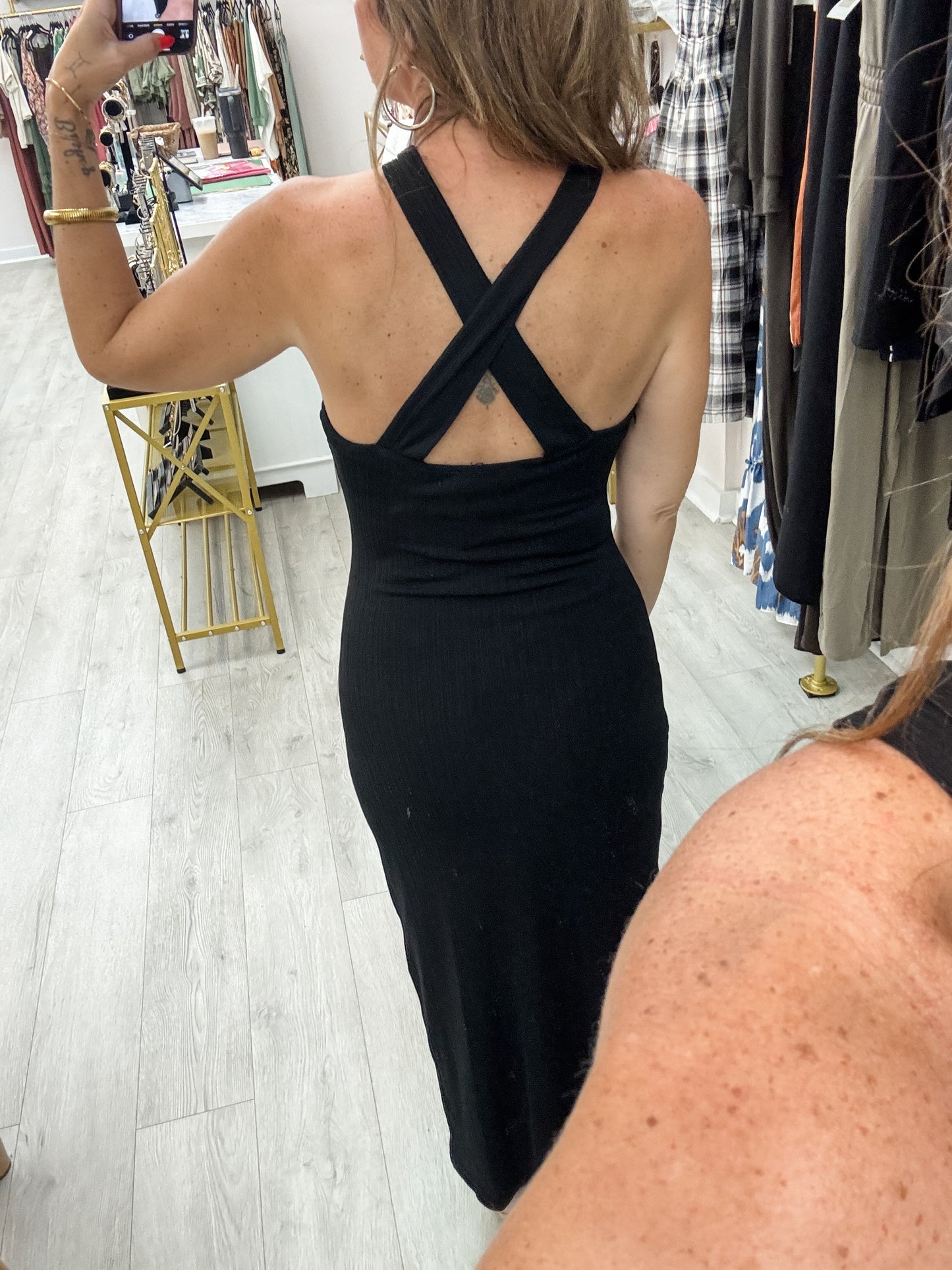 Gold Applique Halter Ribbed Dress