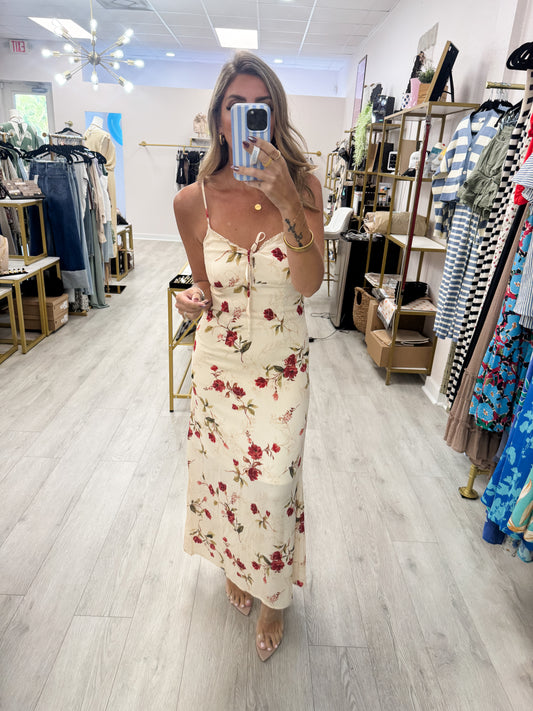 Floral Lace Trim Midi Dress