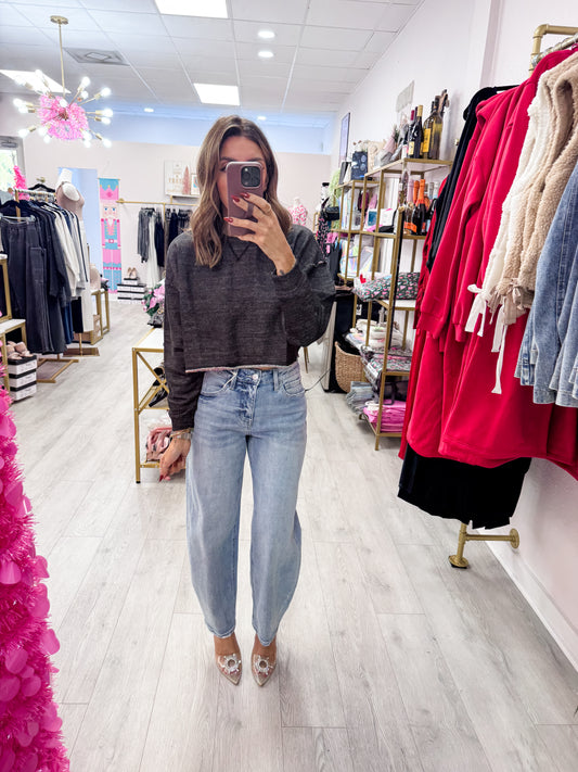 Black Drop-Shoulder Cropped Top