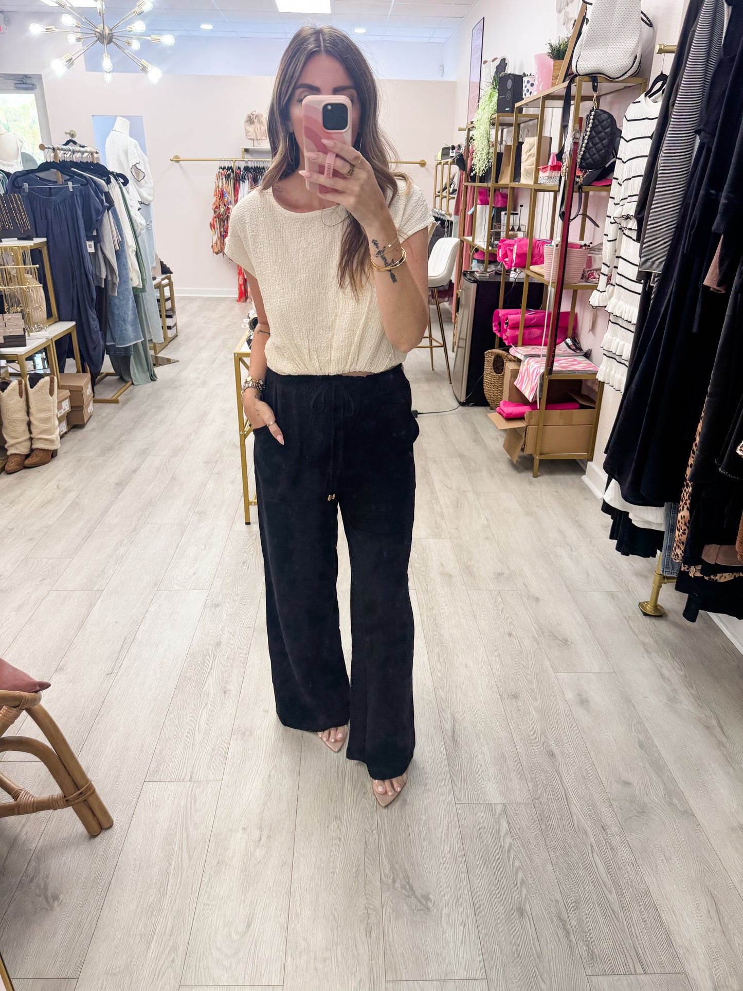 French Vanilla Tie Front Dolman Sleeve Top