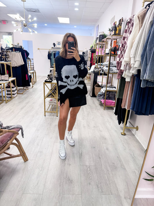 Black Two Toned Knit Skull Sweater