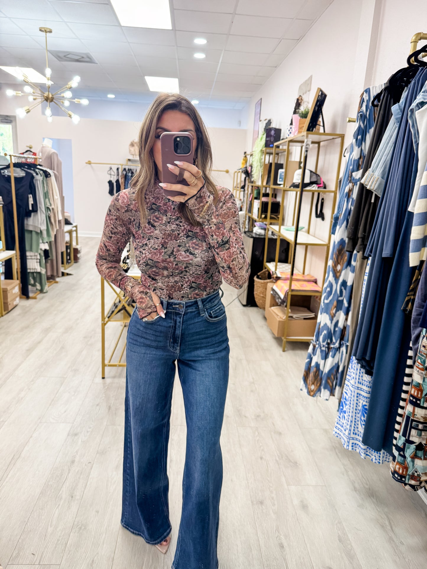 Mock Neck Fall Floral Top