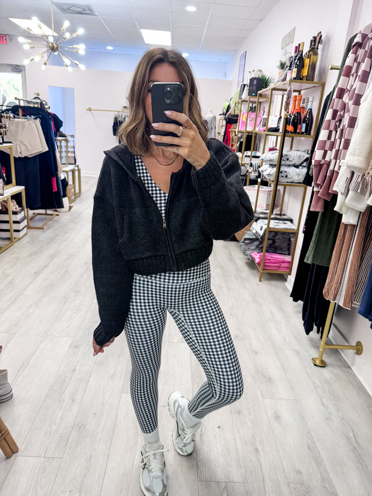 Black Knit Zip Up Hoodie Sweater