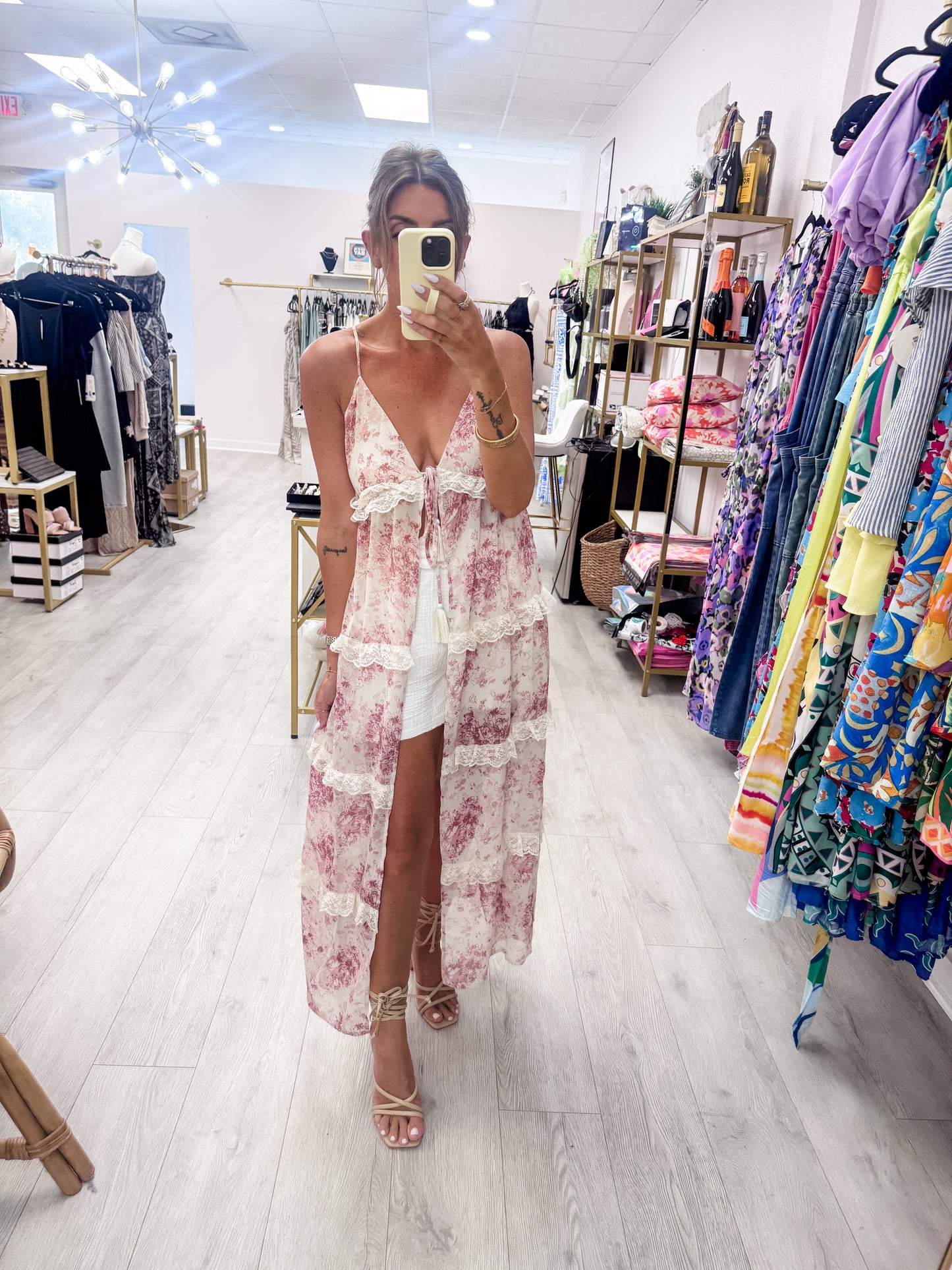 Ivory & Pink Cami Tie Front Top
