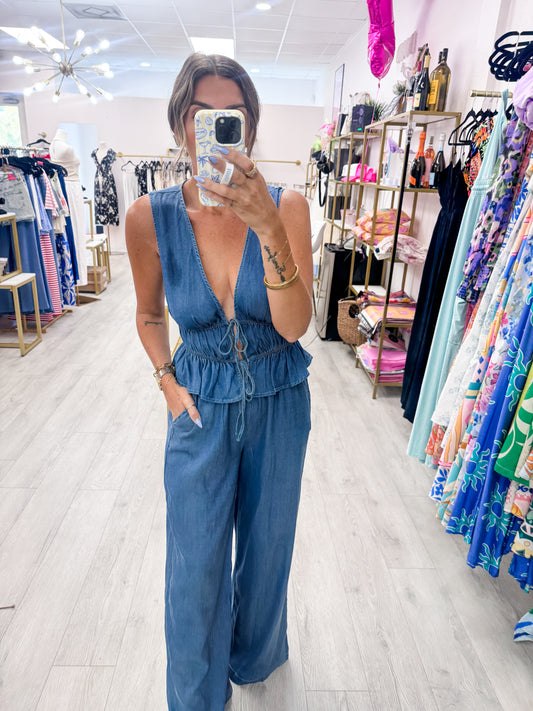 Chambray Tie Top & Pants SET