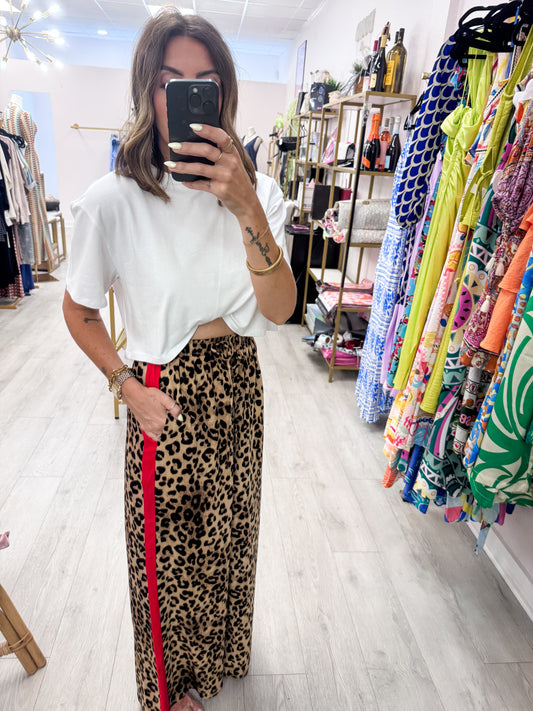 Red Striped Leopard Printed Track Pants