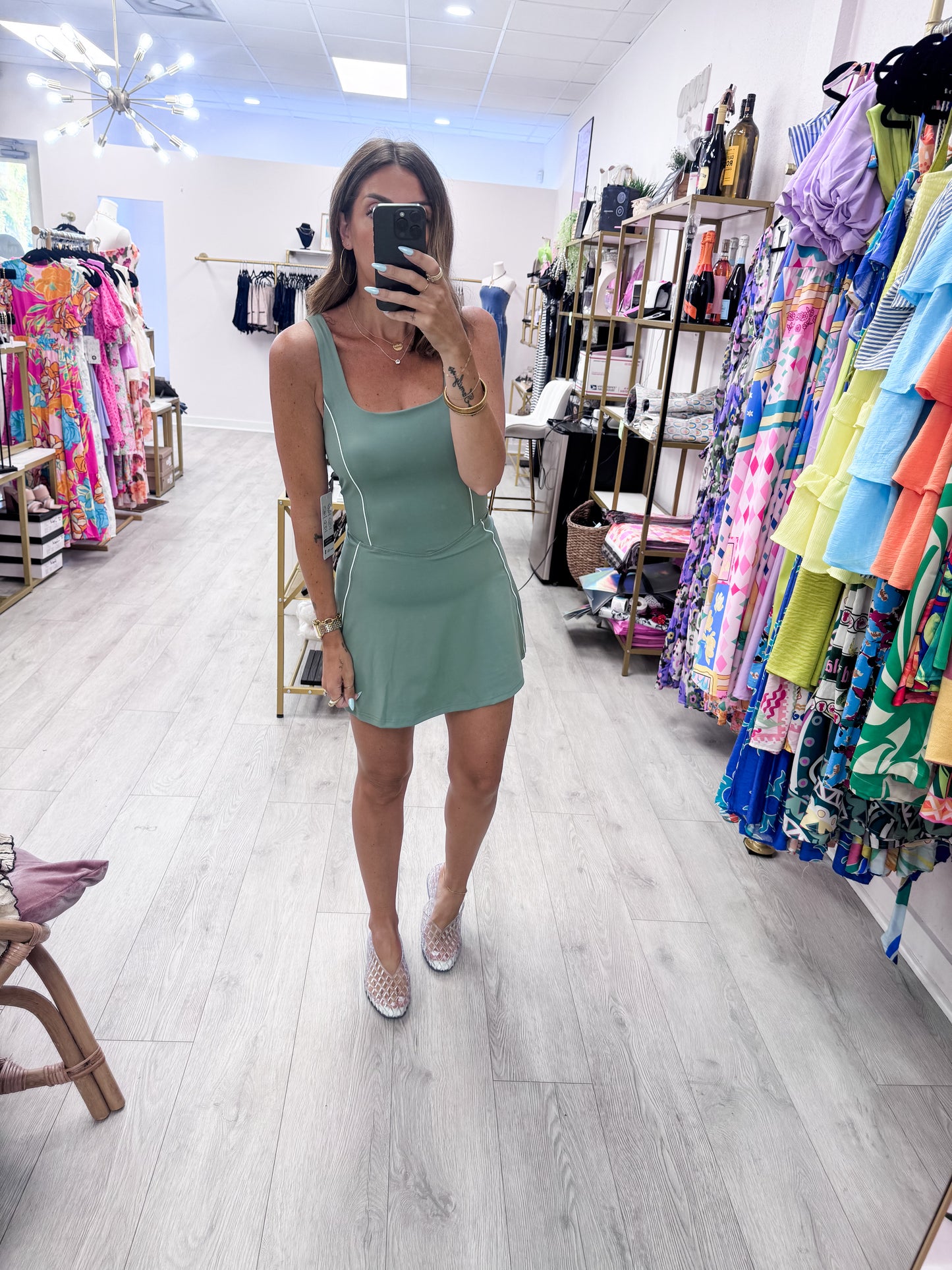 Sage & White Piping Active Dress