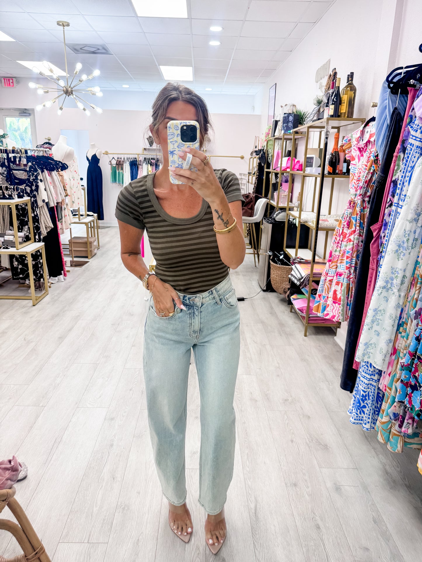 Earth Olive Striped Scoop Neck Top