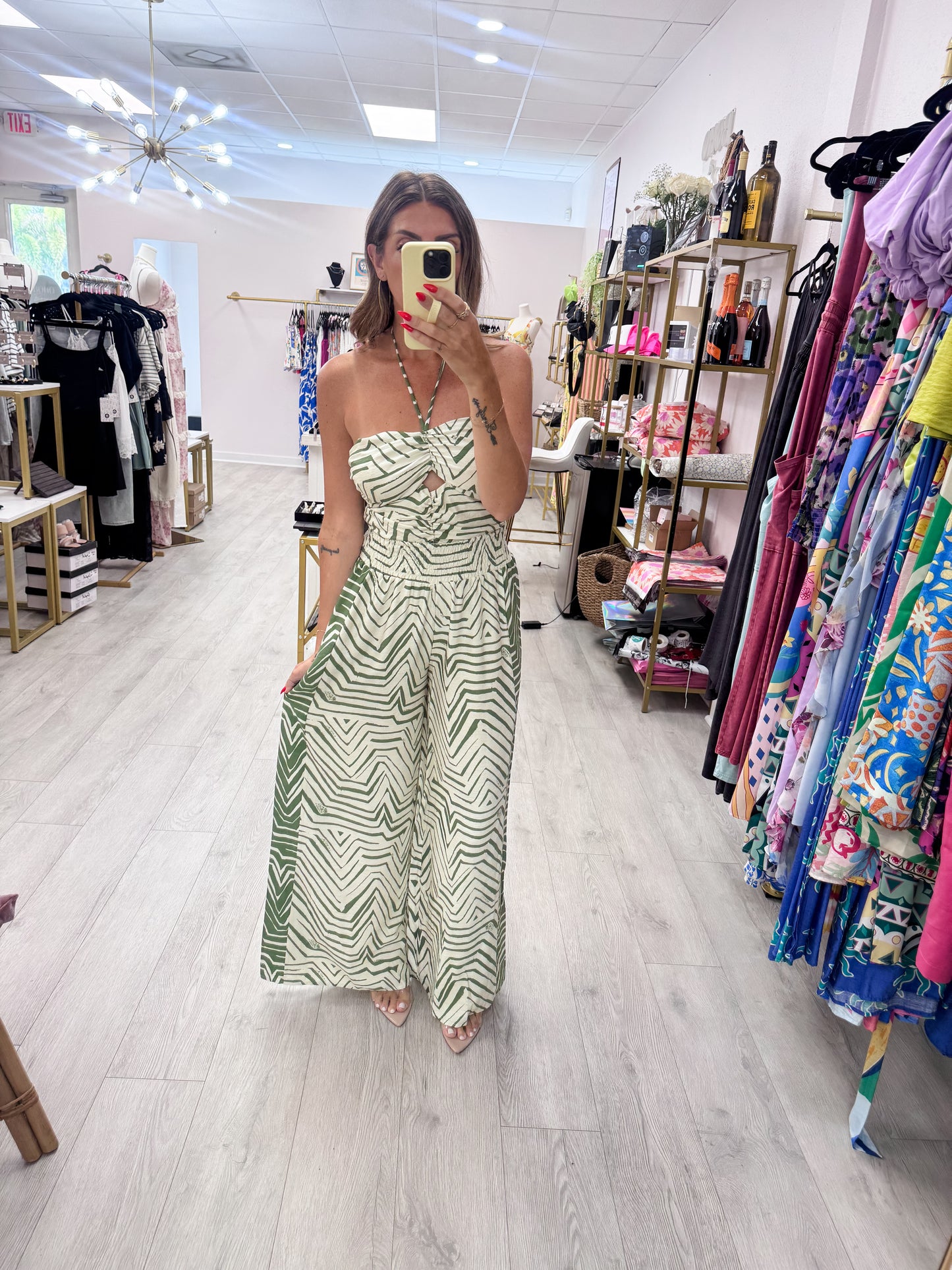 Ivory & Green Halter & Pants SET