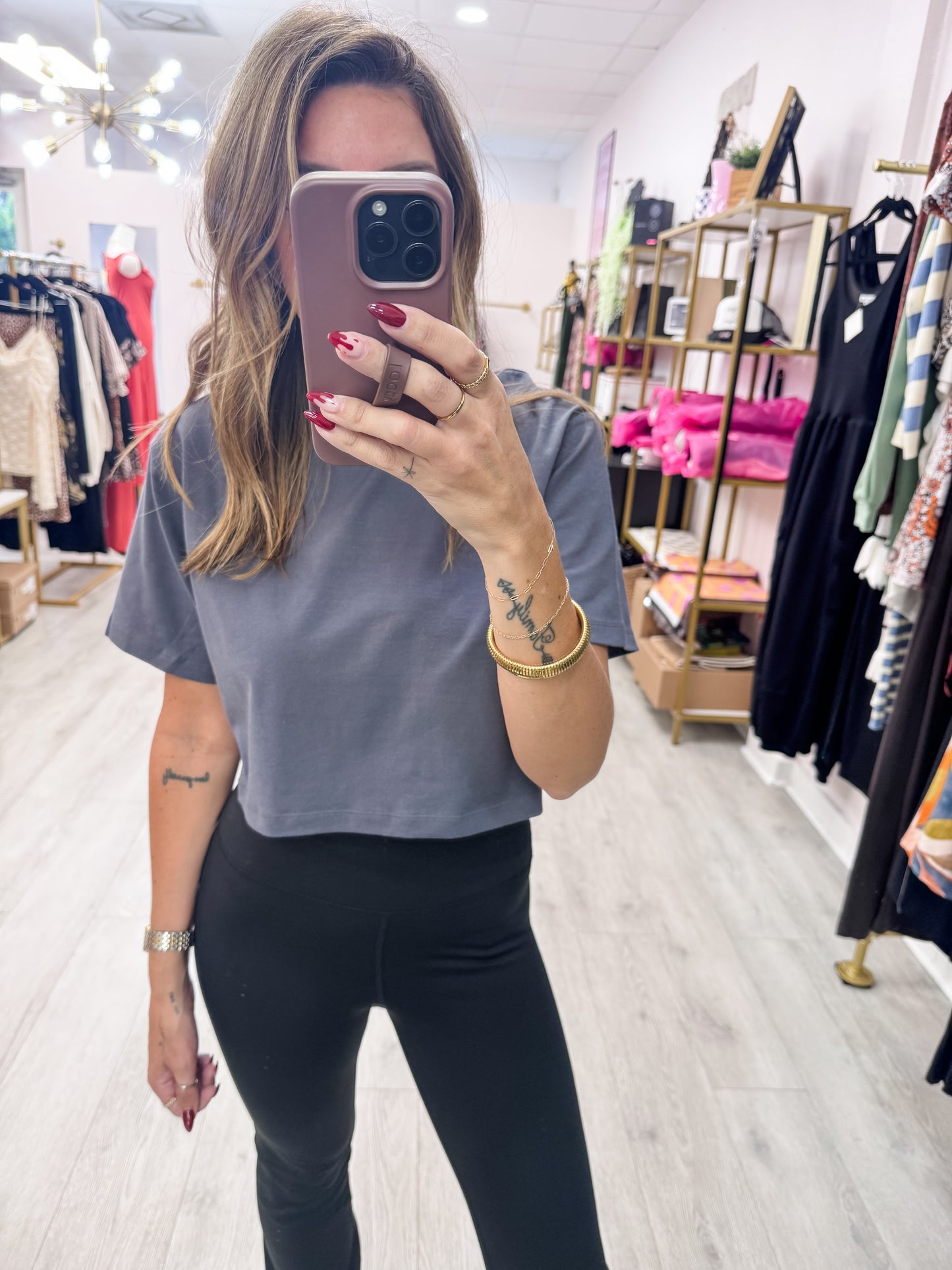 Dark Gray Cotton Lycra Boxy Cropped Tee