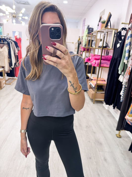 Dark Gray Cotton Lycra Boxy Cropped Tee
