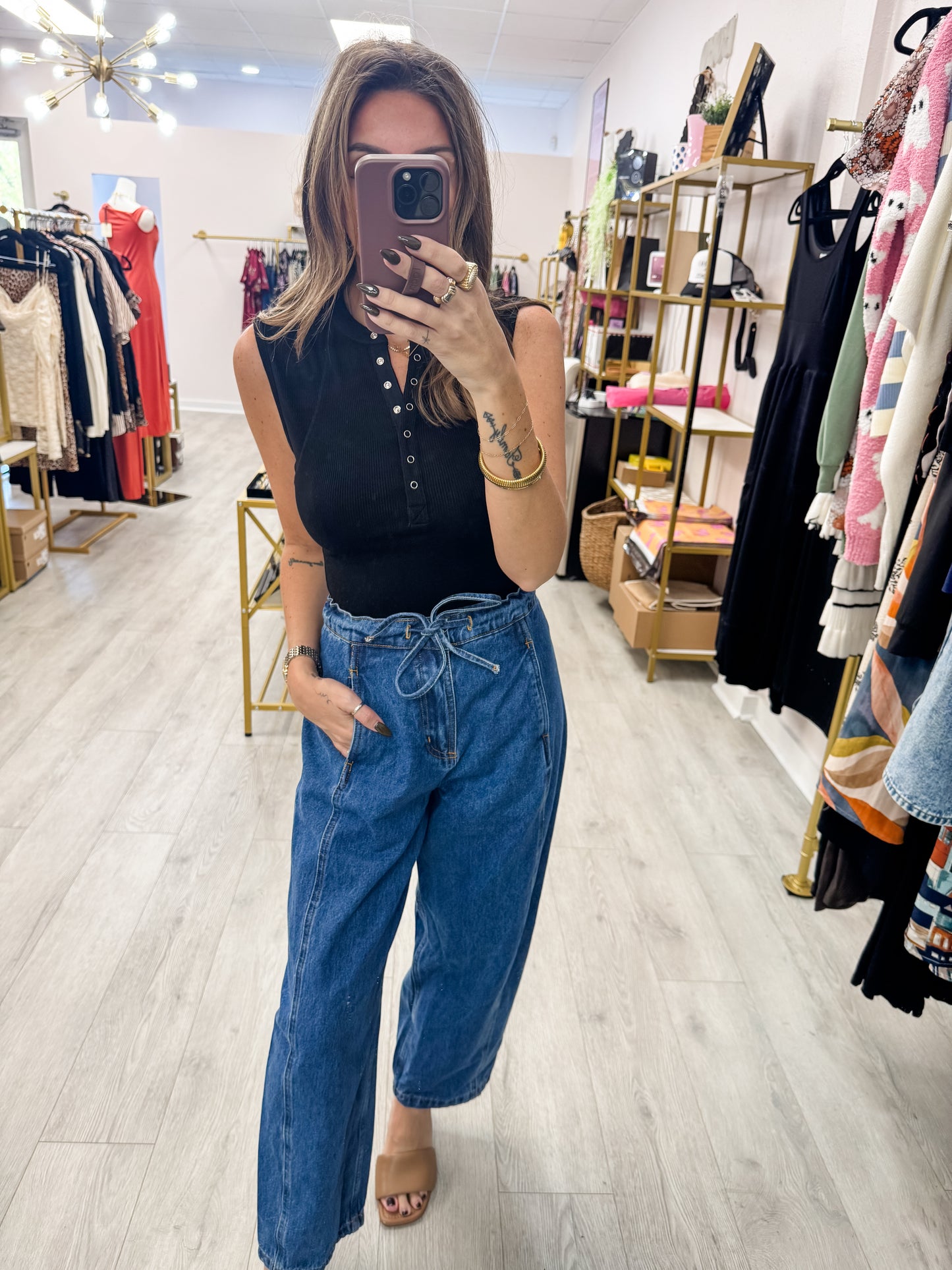 Denim High Waisted Barrel Jeans