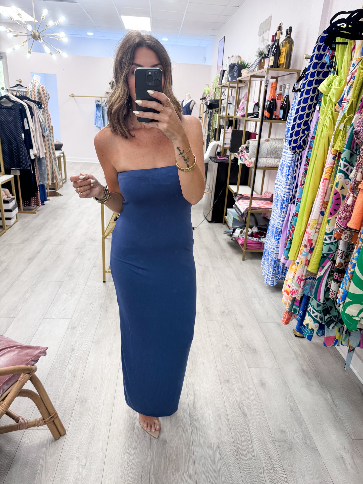 Midnight Navy Strapless Tube Top Dress