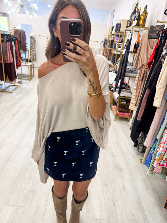 Martini Embroidered Velvet Mini Skirt