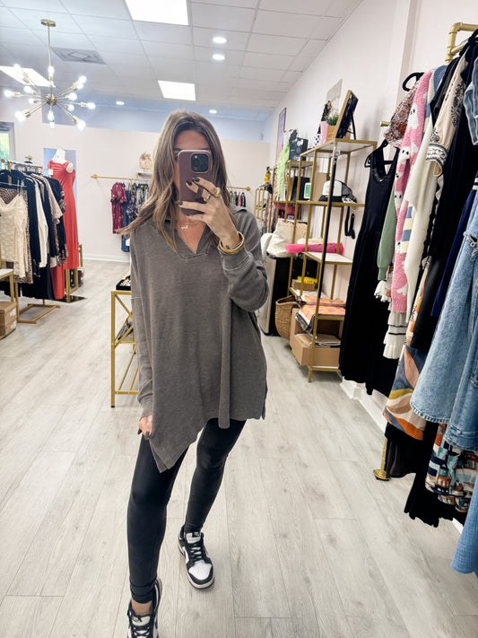 Espresso Cotton Blend Waffle Knit Oversized Top