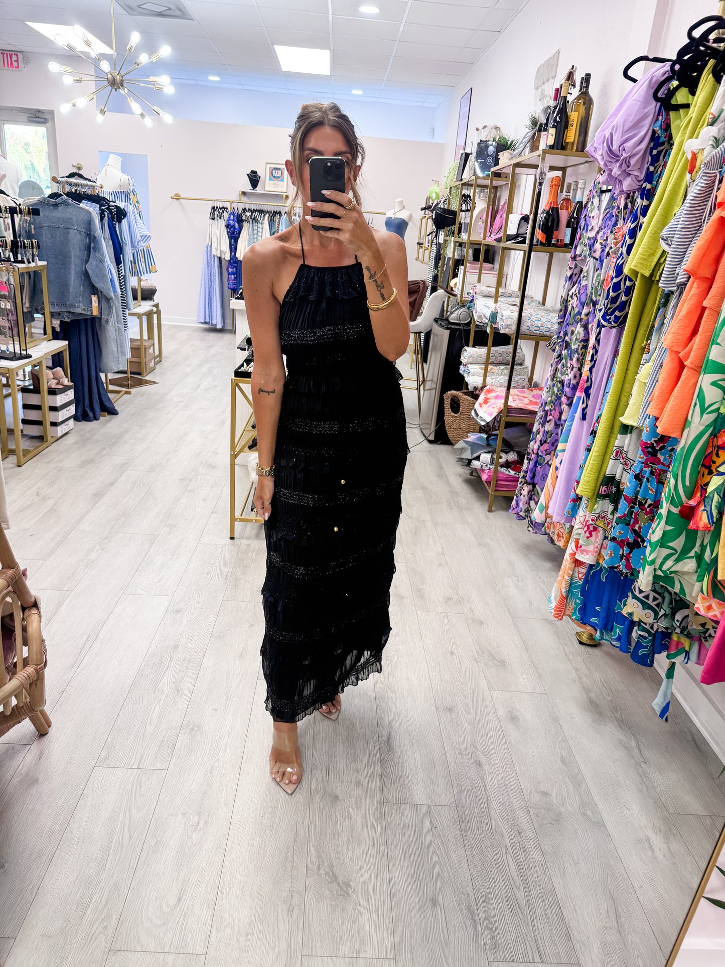 Black Ruffled Halter Neck Top
