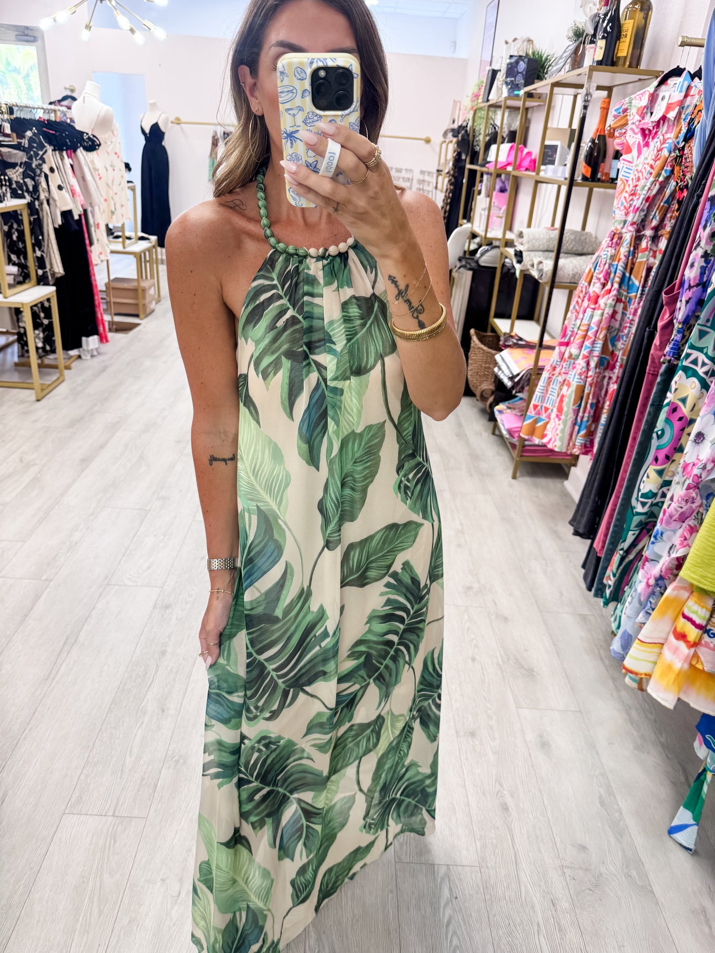Resort Palm Tropical Print Maxi Dress