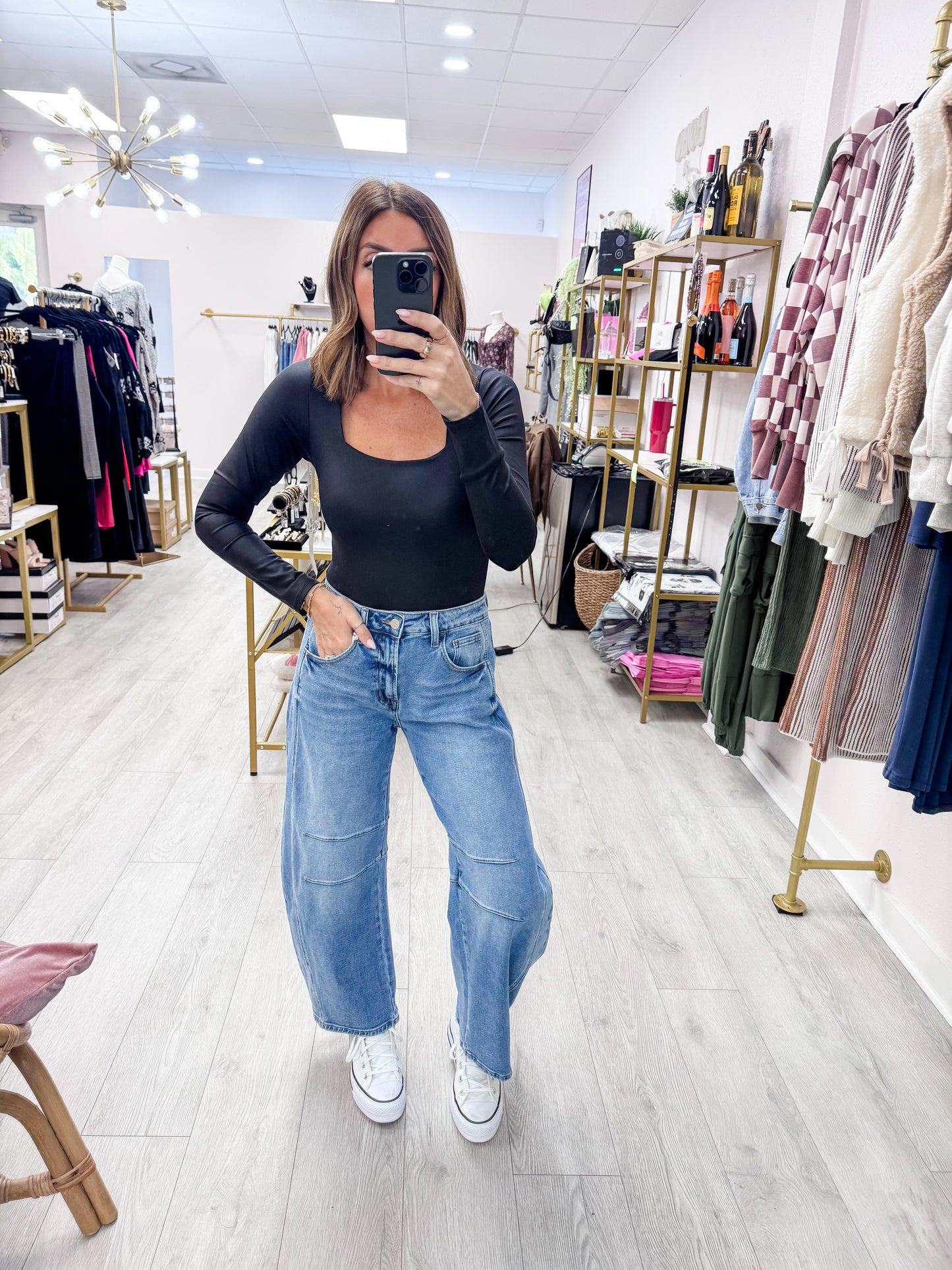 Black Long Sleeve Square Neck Bodysuit