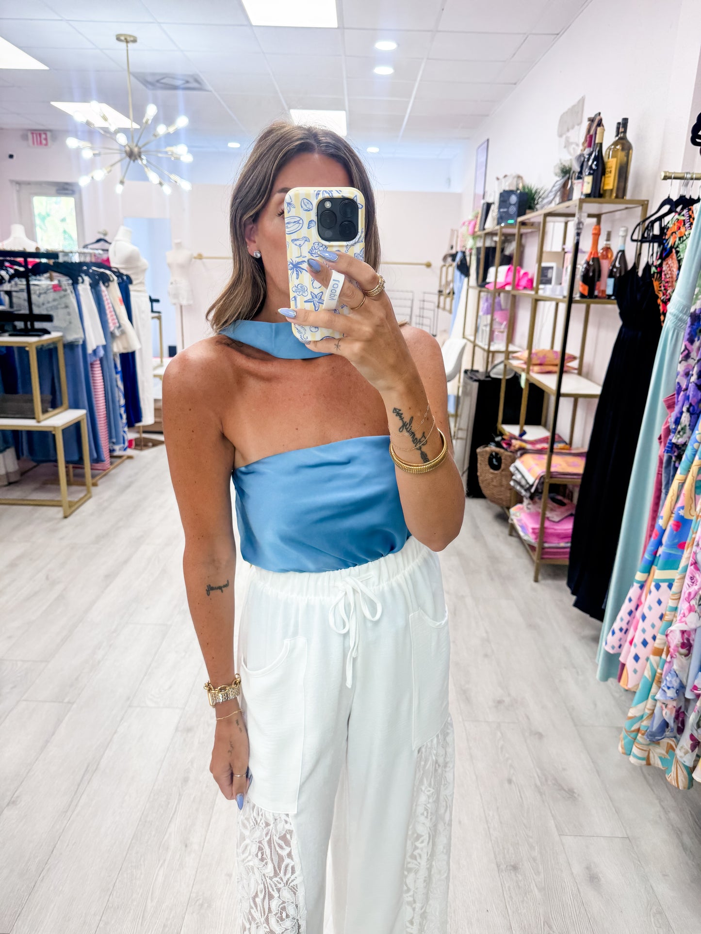 Ocean Blue Scarf Detail Top