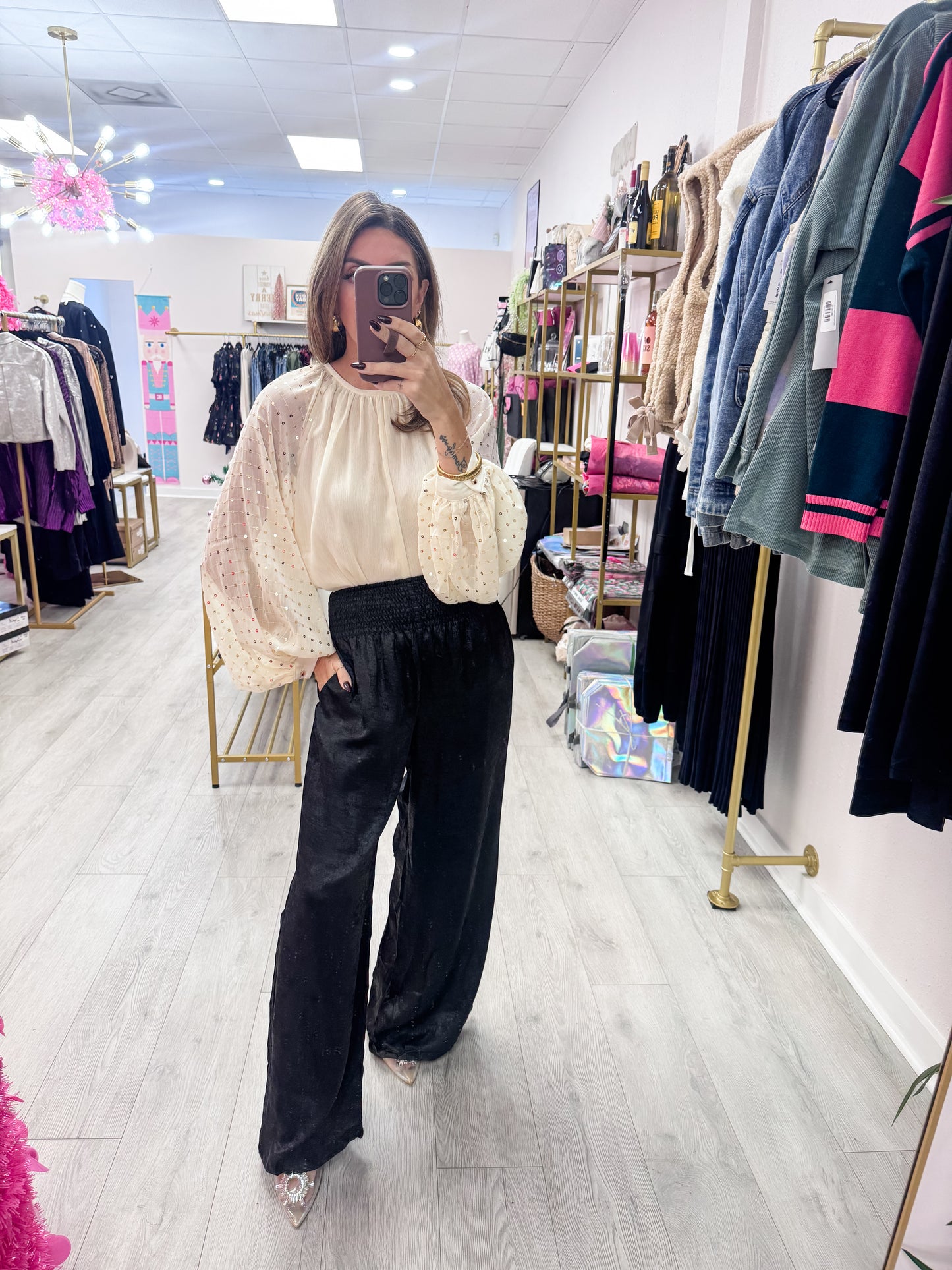 Balloon Sleeve Sequin Top