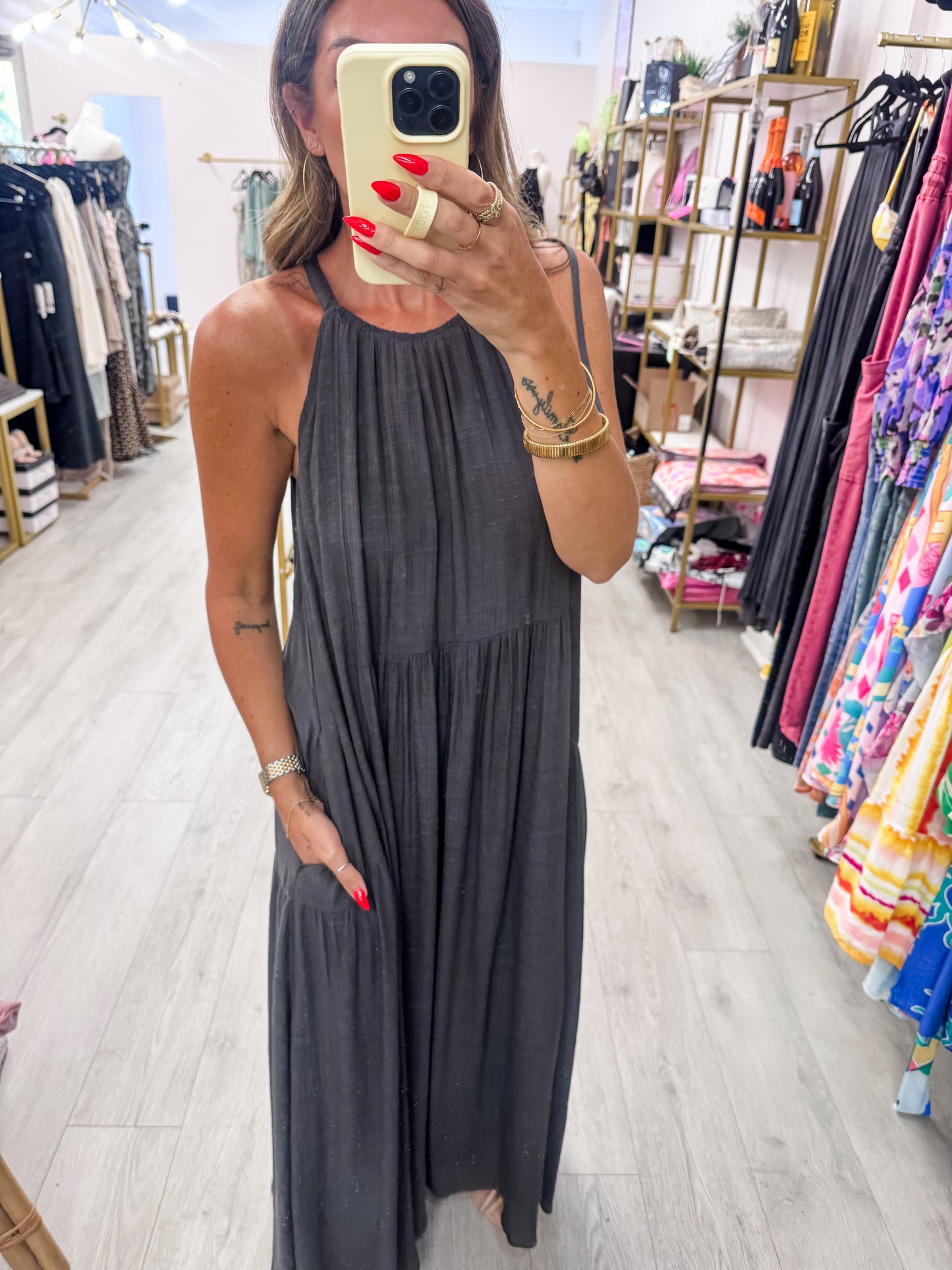 Gathered Flowy Maxi Dress