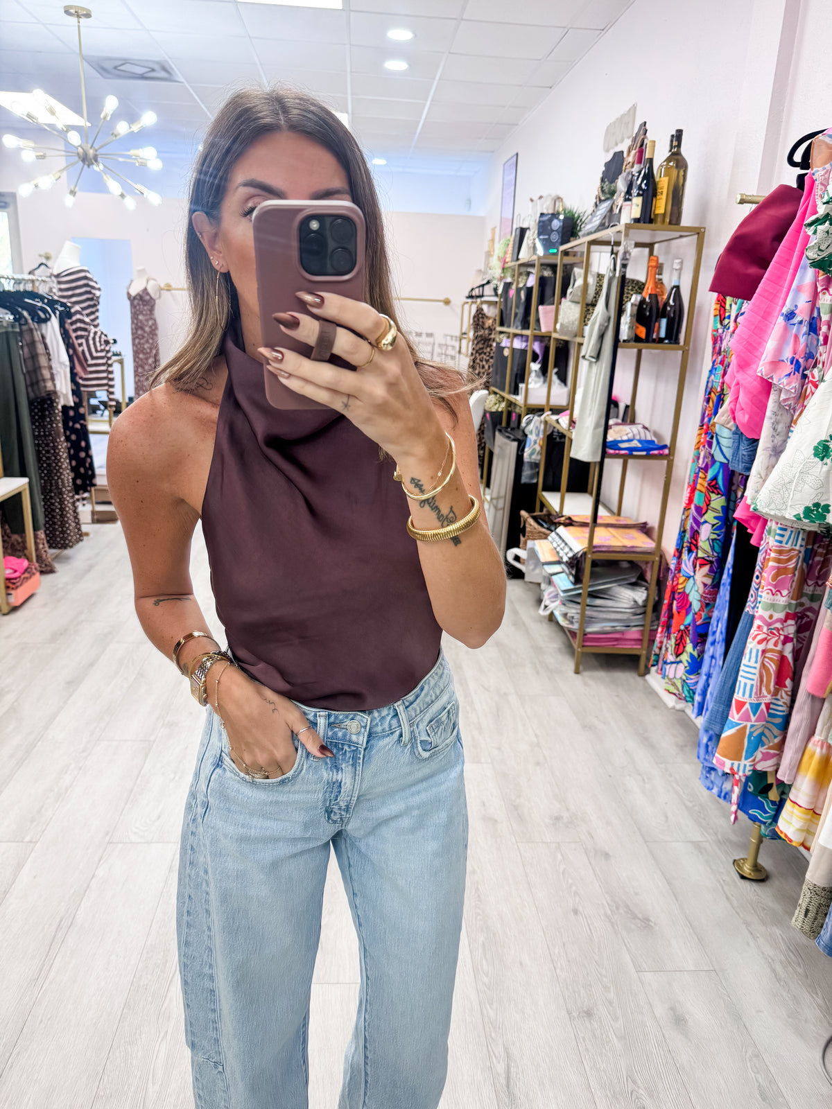 Cocoa Halter Neck Silk Top