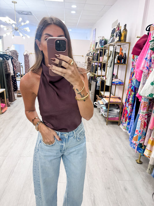 Cocoa Halter Neck Silk Top