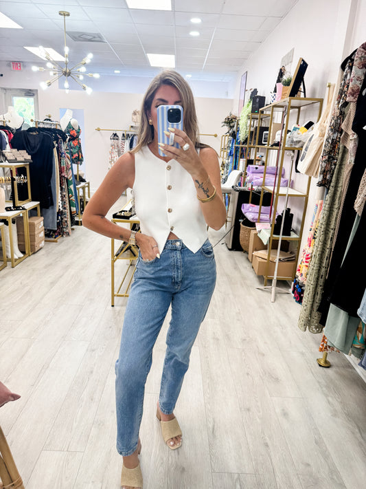 White Button Down Vest