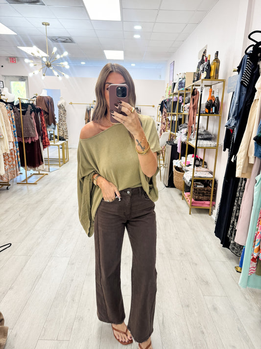 Olive One Shoulder Asymmetrical Top