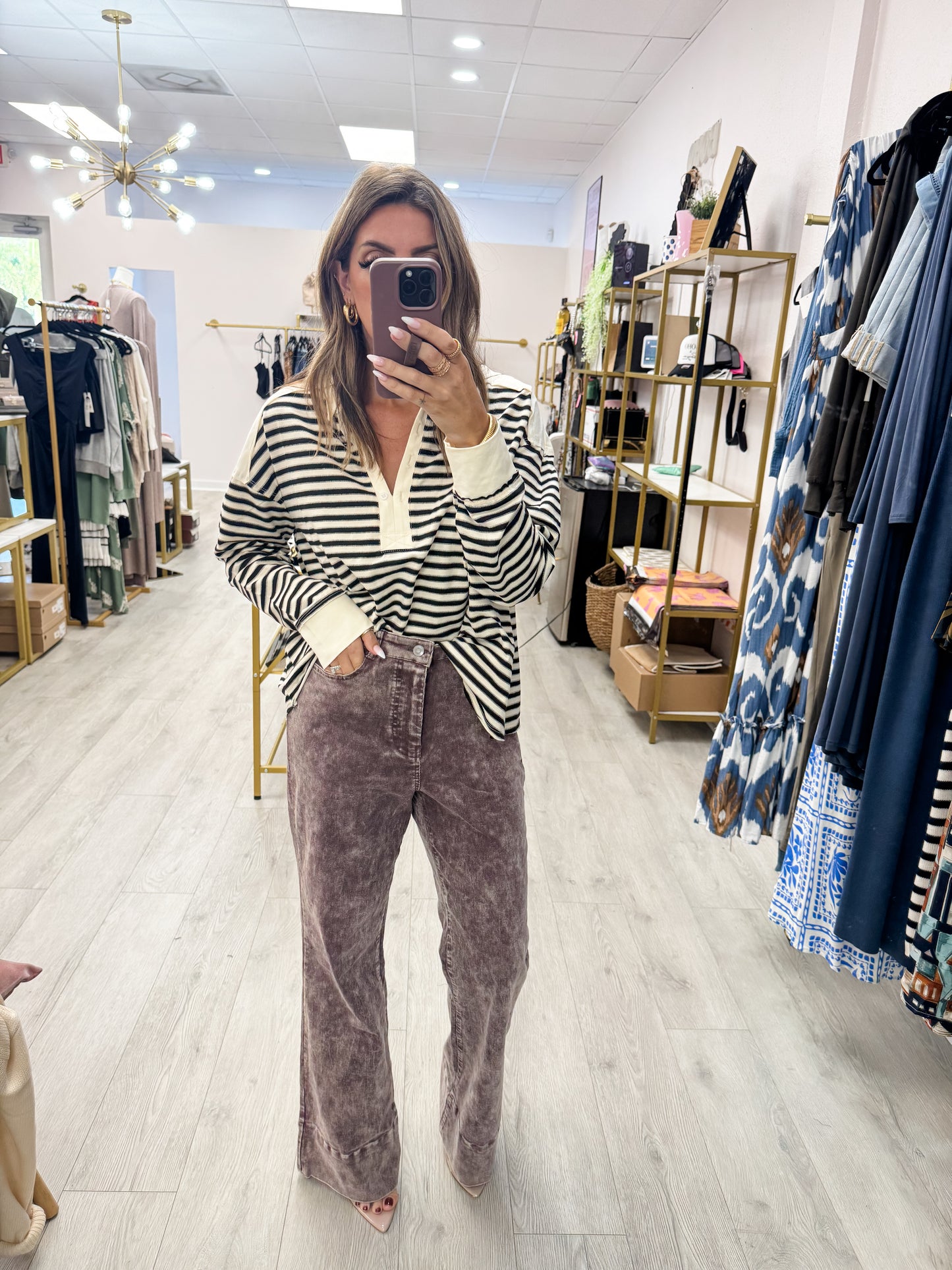 Oversized Collared Striped Top