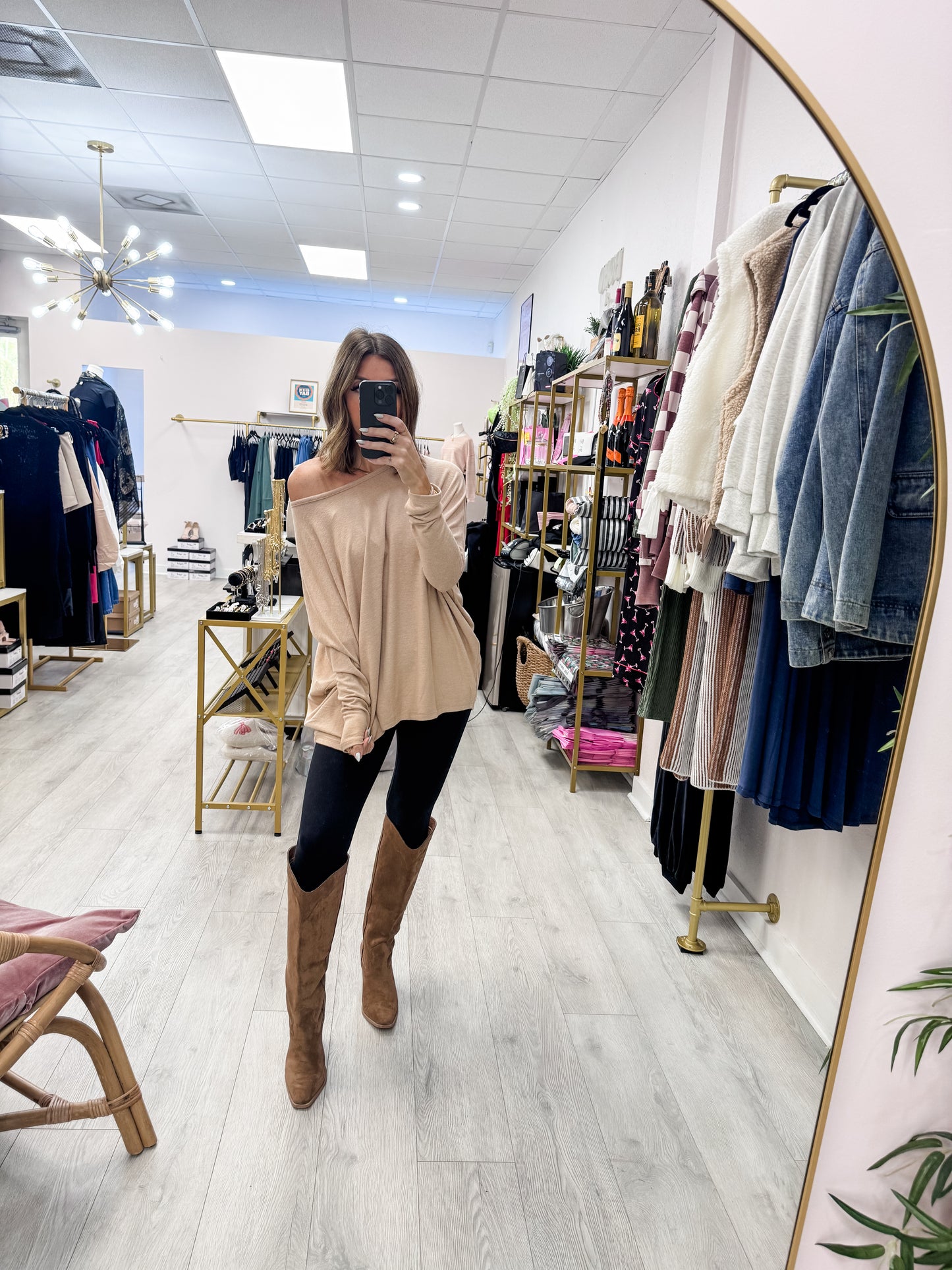 Dark Taupe Relaxed Fit Dolman Long Sleeve Top