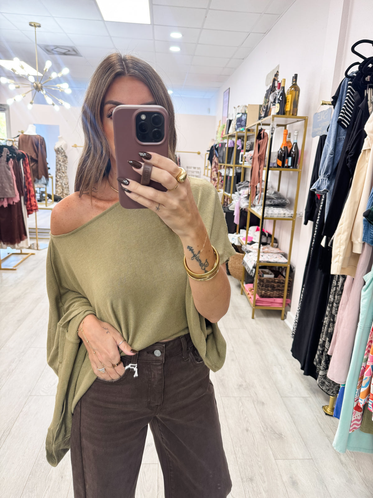Olive One Shoulder Asymmetrical Top