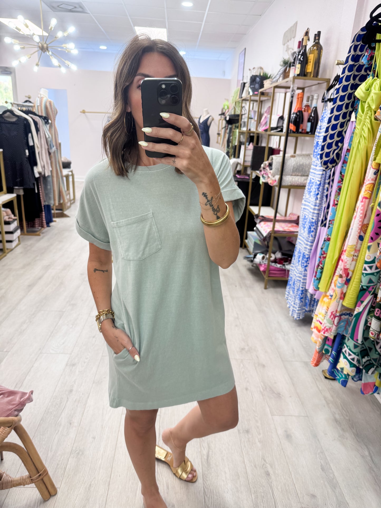 Sage Round Neck T-Shirt Mini Dress