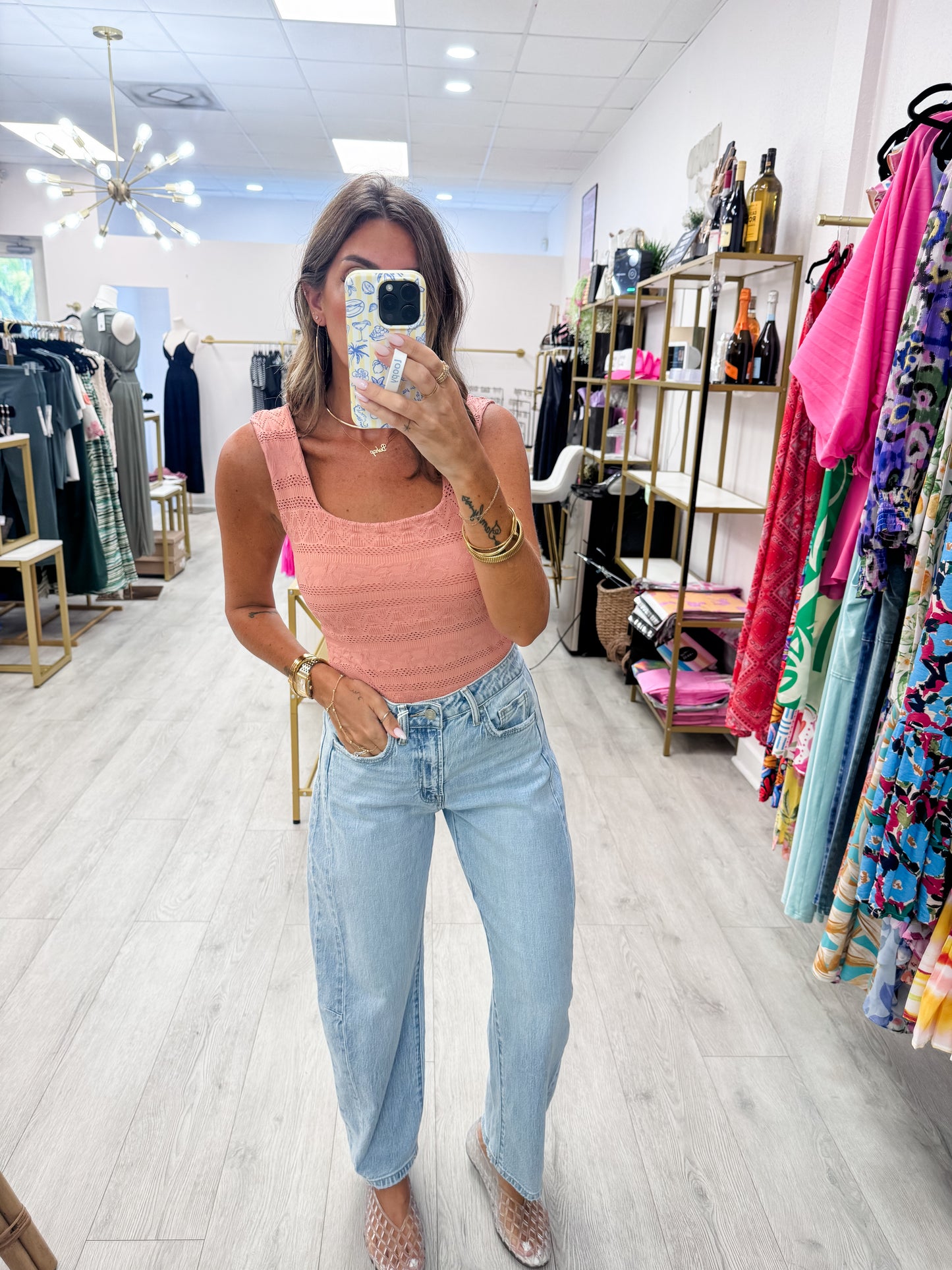 Ash Rose Lace Textured Square Tank Top