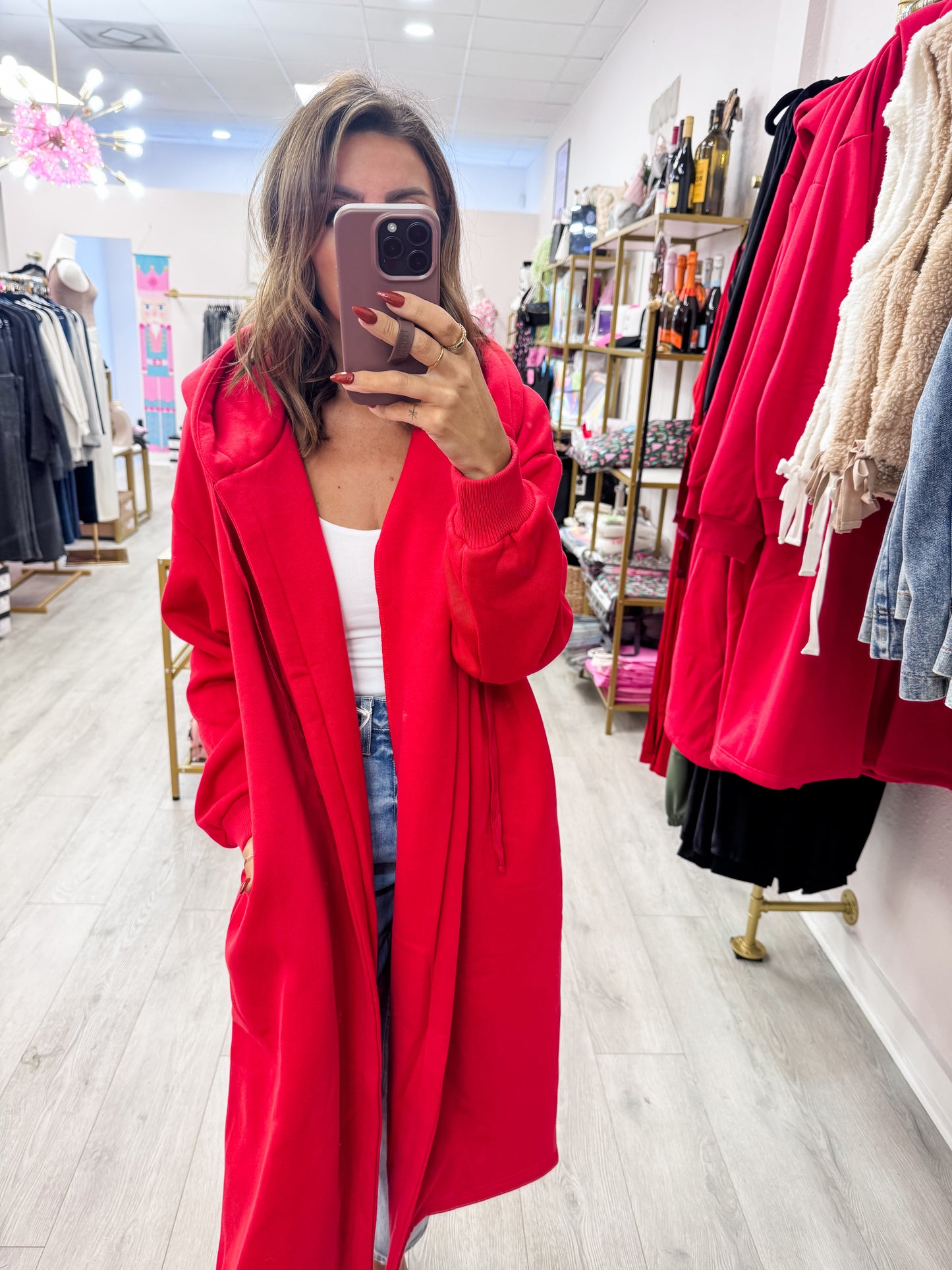 Red Fleece French Terry Hood Coat
