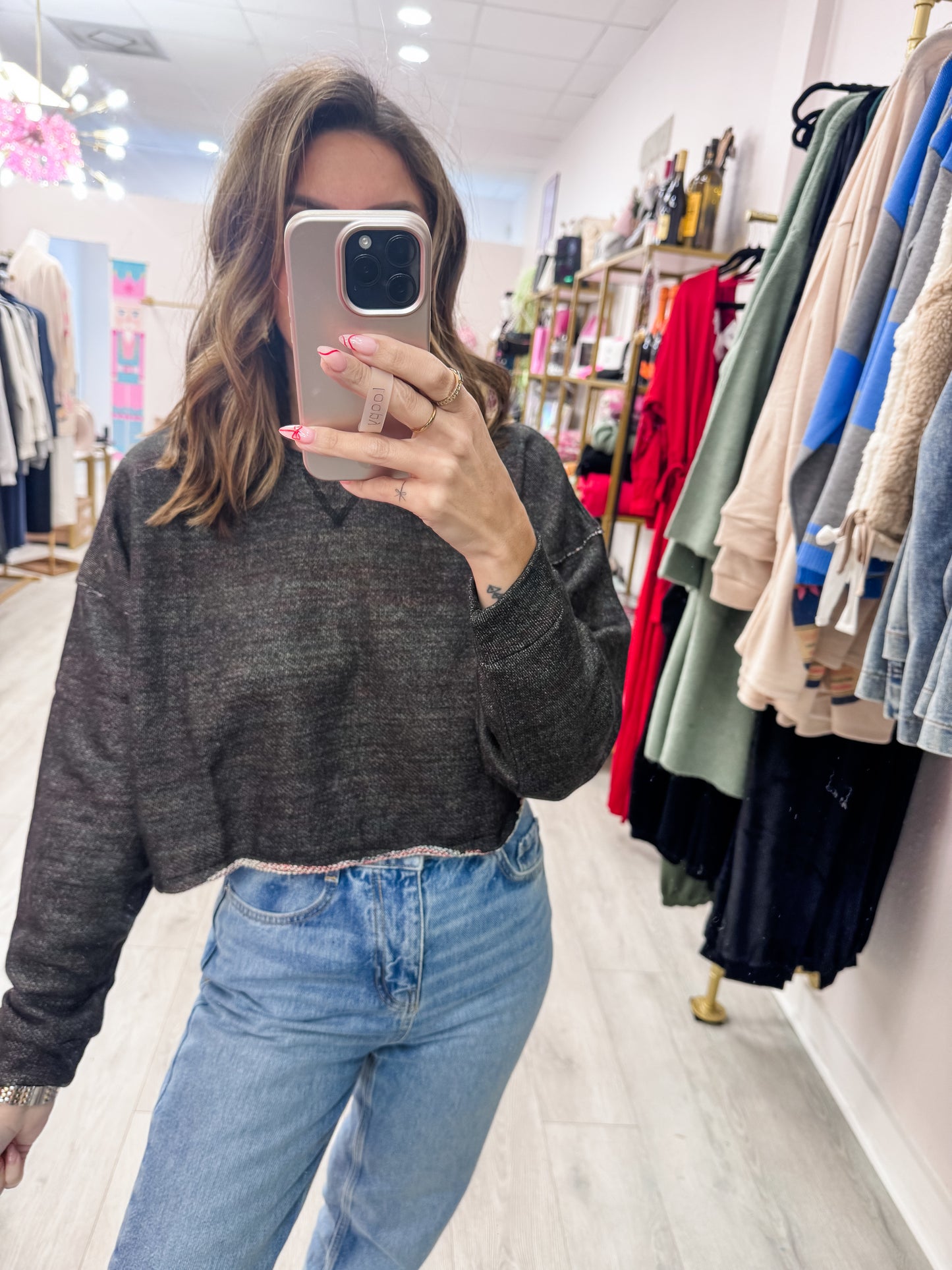 Black Drop-Shoulder Cropped Top