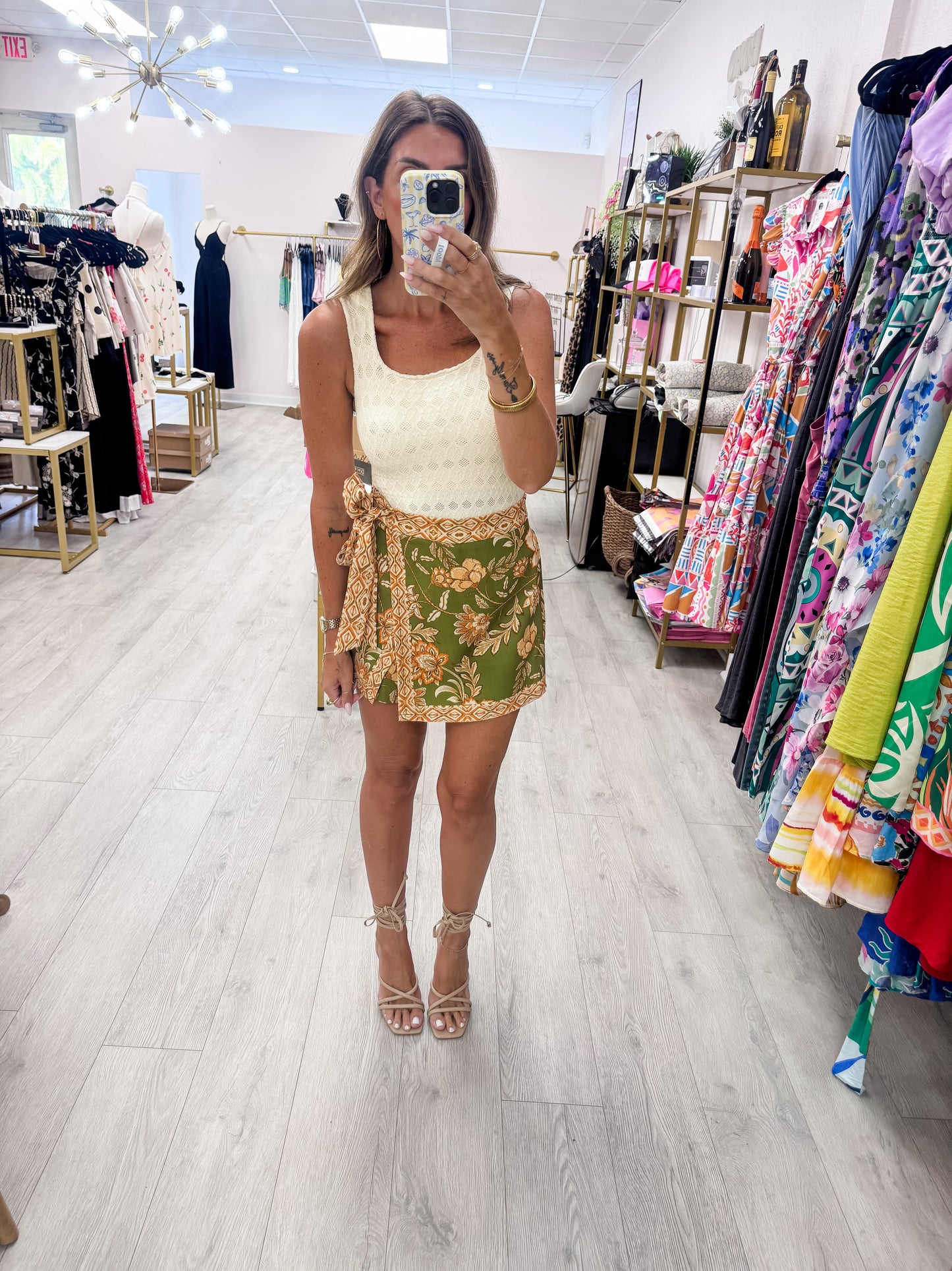 Olive Printed Pattern Skort