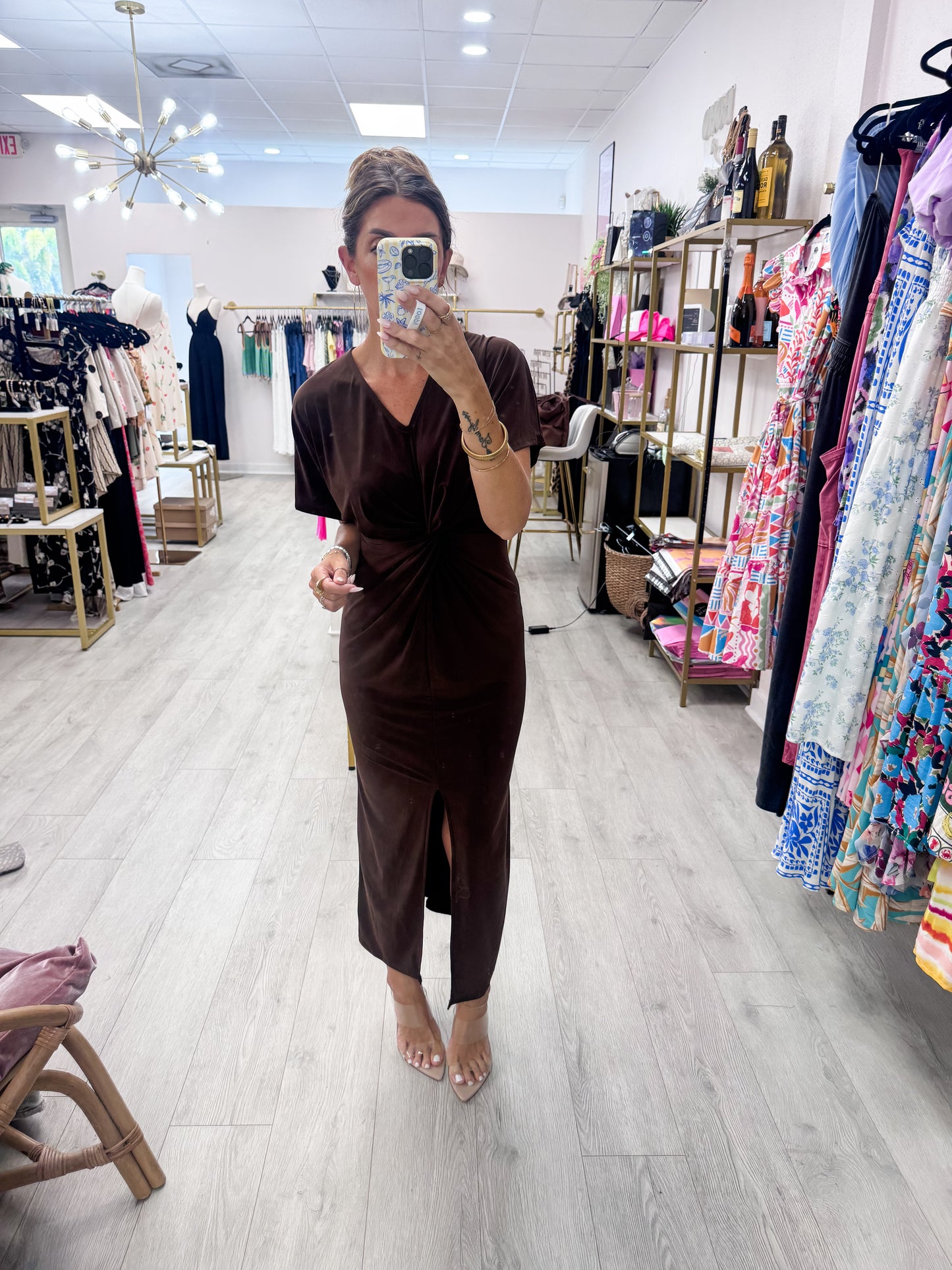 Brown Twist Front Maxi Dress