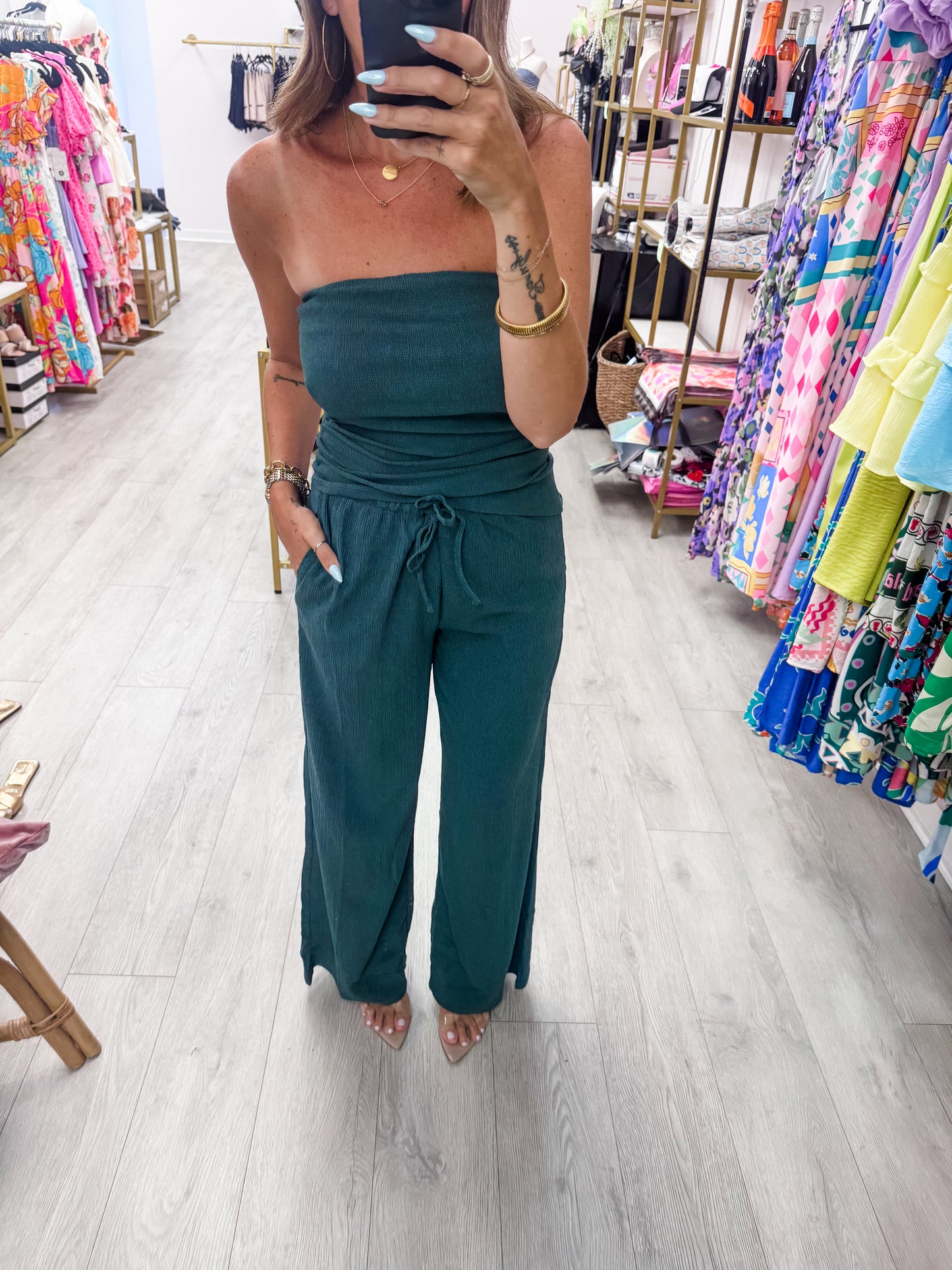 Teal Textured Pants