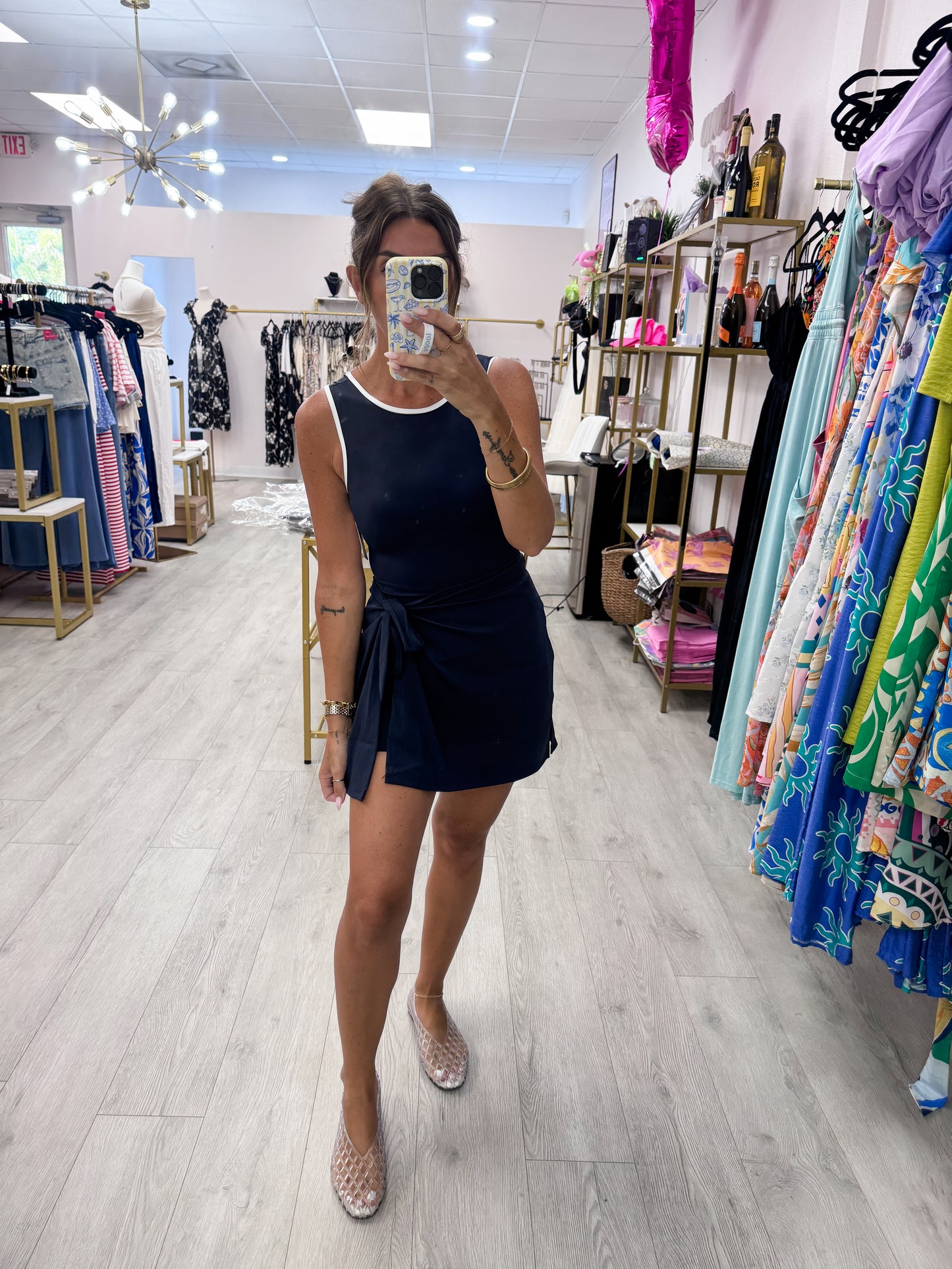 Navy & White Binding Active Skort Dress