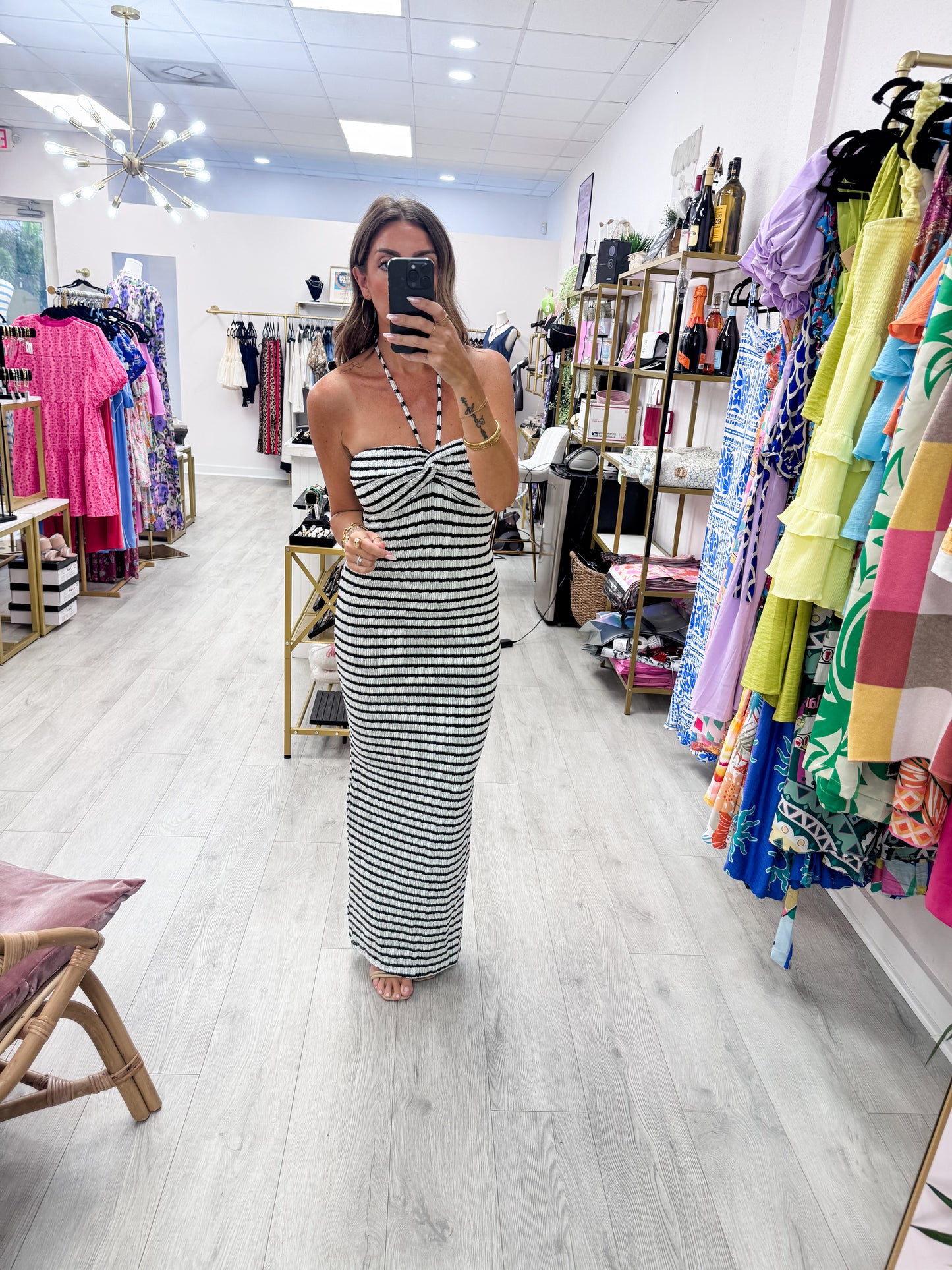 Black Halter Neck Twist Bust Midi Dress