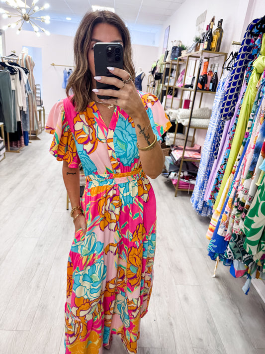 Floral Printed Tiered Midi Dress