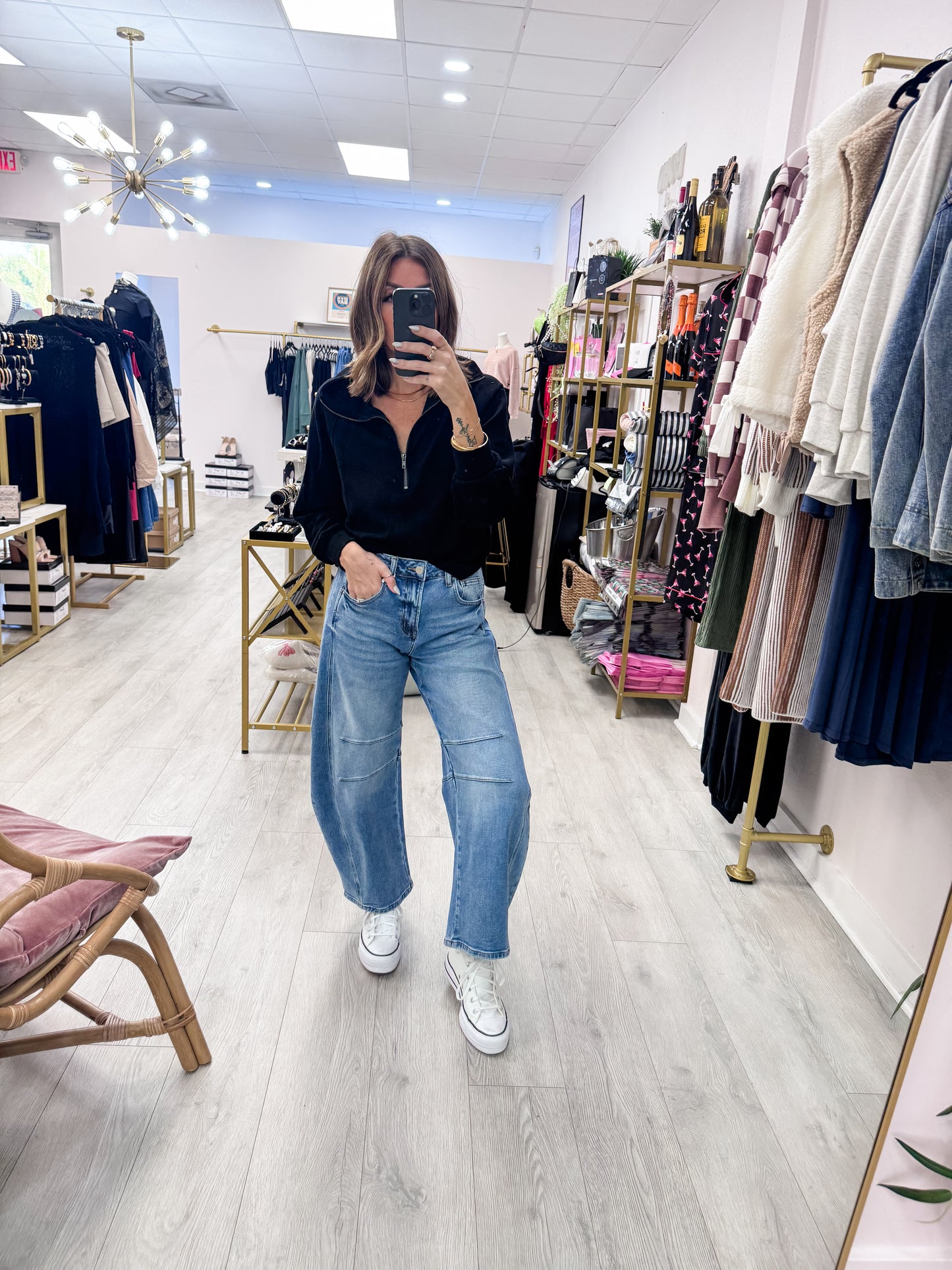 Black Soft Ribbed Half-Zip Long Sleeve Sweatshirt